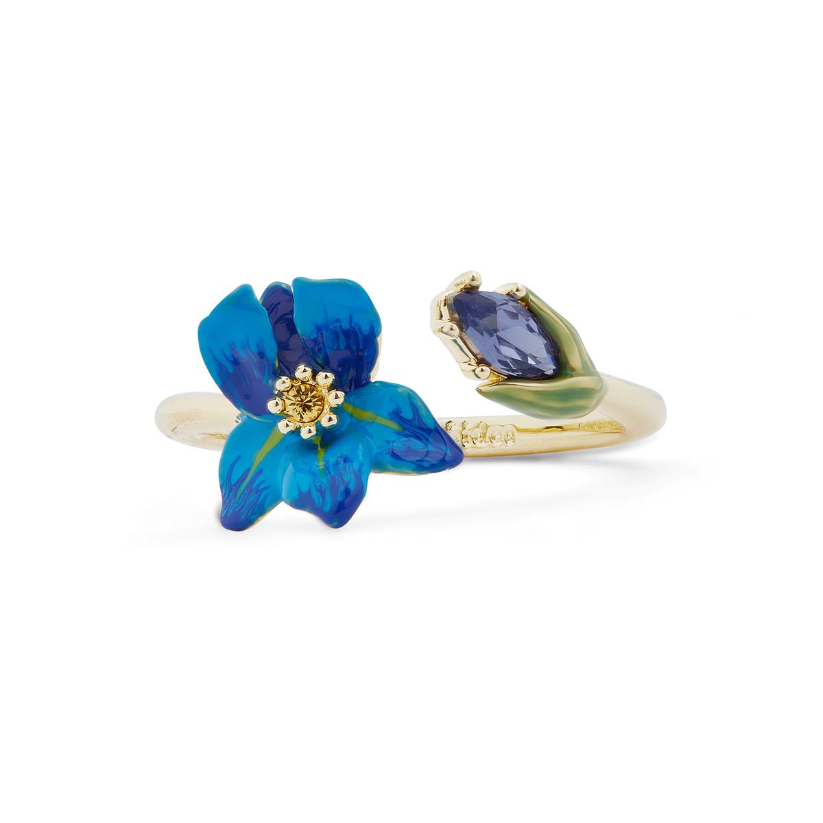 Bague ajustable iris de sibérie et verre facetté LES NEREIDES Bleu