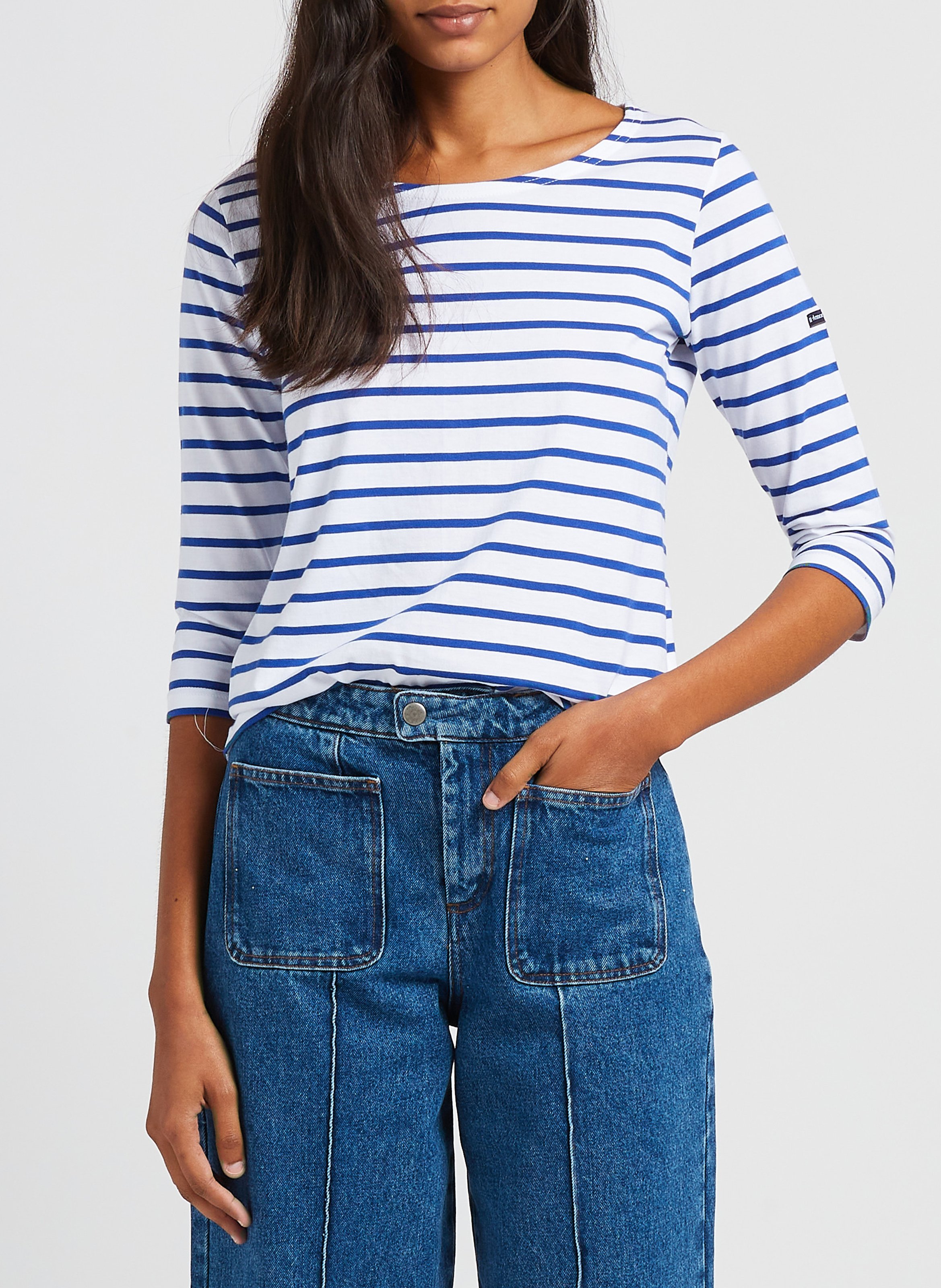 Round-neck light jersey Breton top ARMOR LUX White