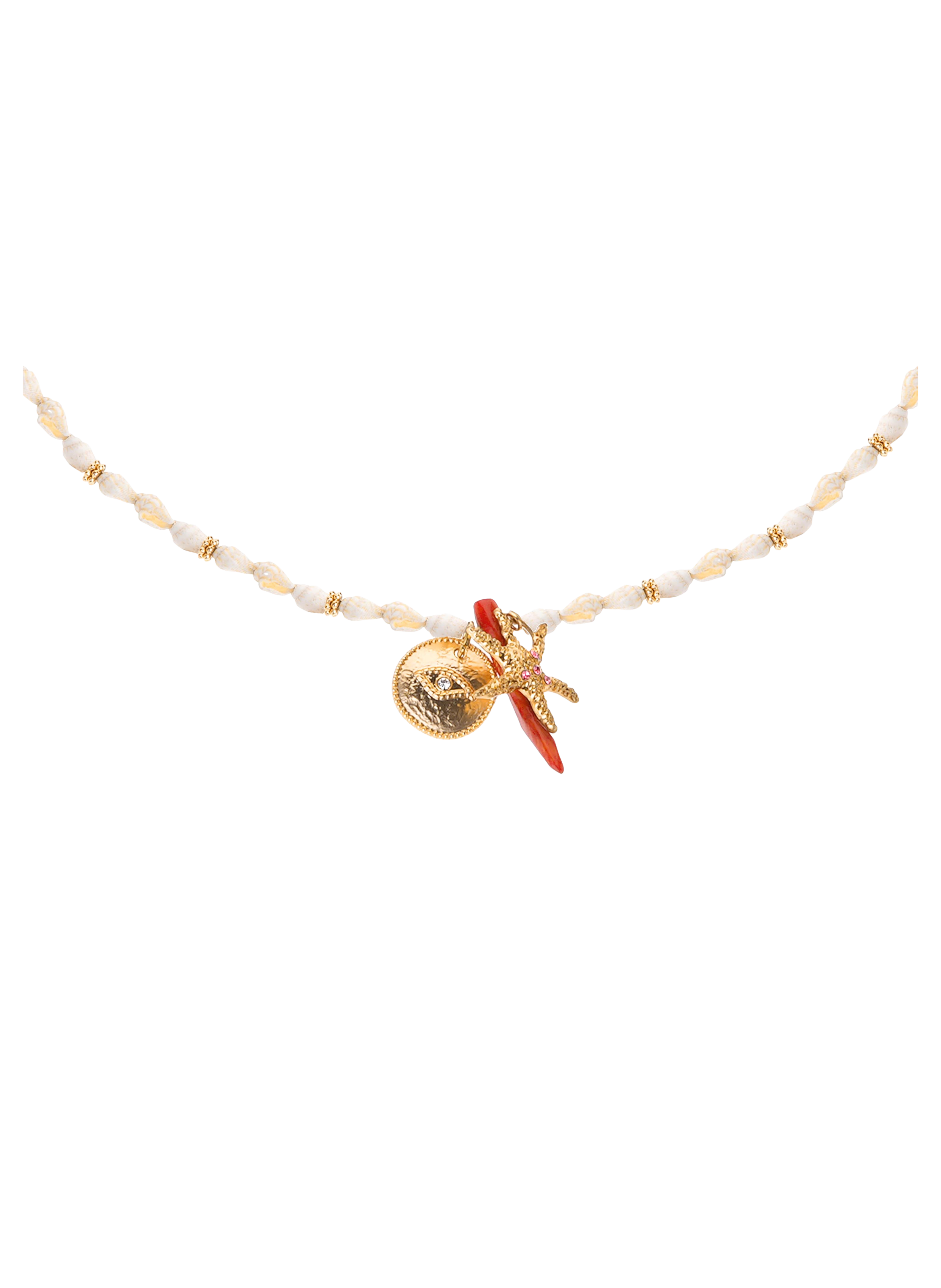 Necklace with seashells and charm HIPANEMA White