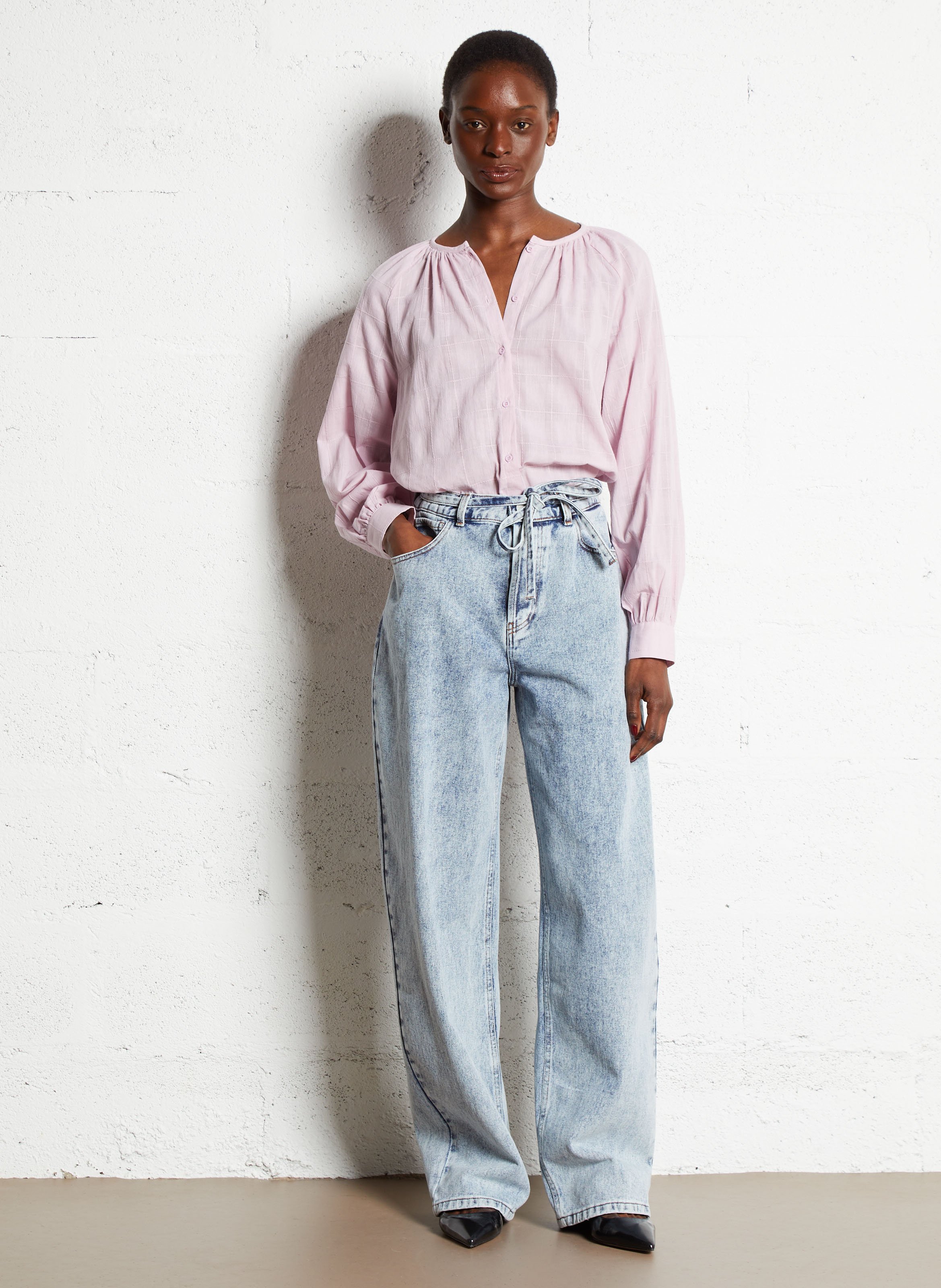 Boyfriend jeans met riem in gewassen denim THE NEW SOCIETY Blauw