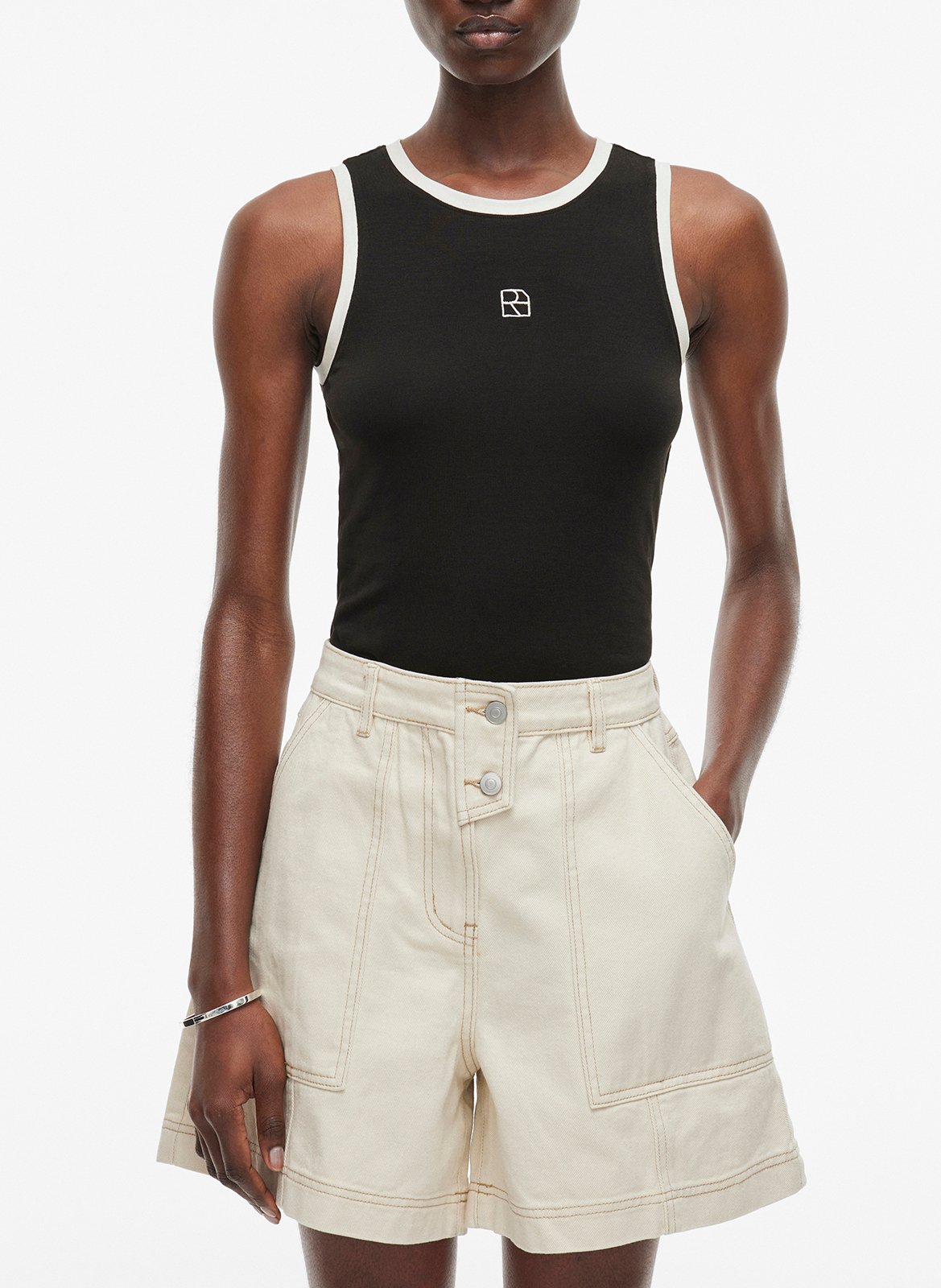 Fitted tank top with contrast edges ROUGE EDIT