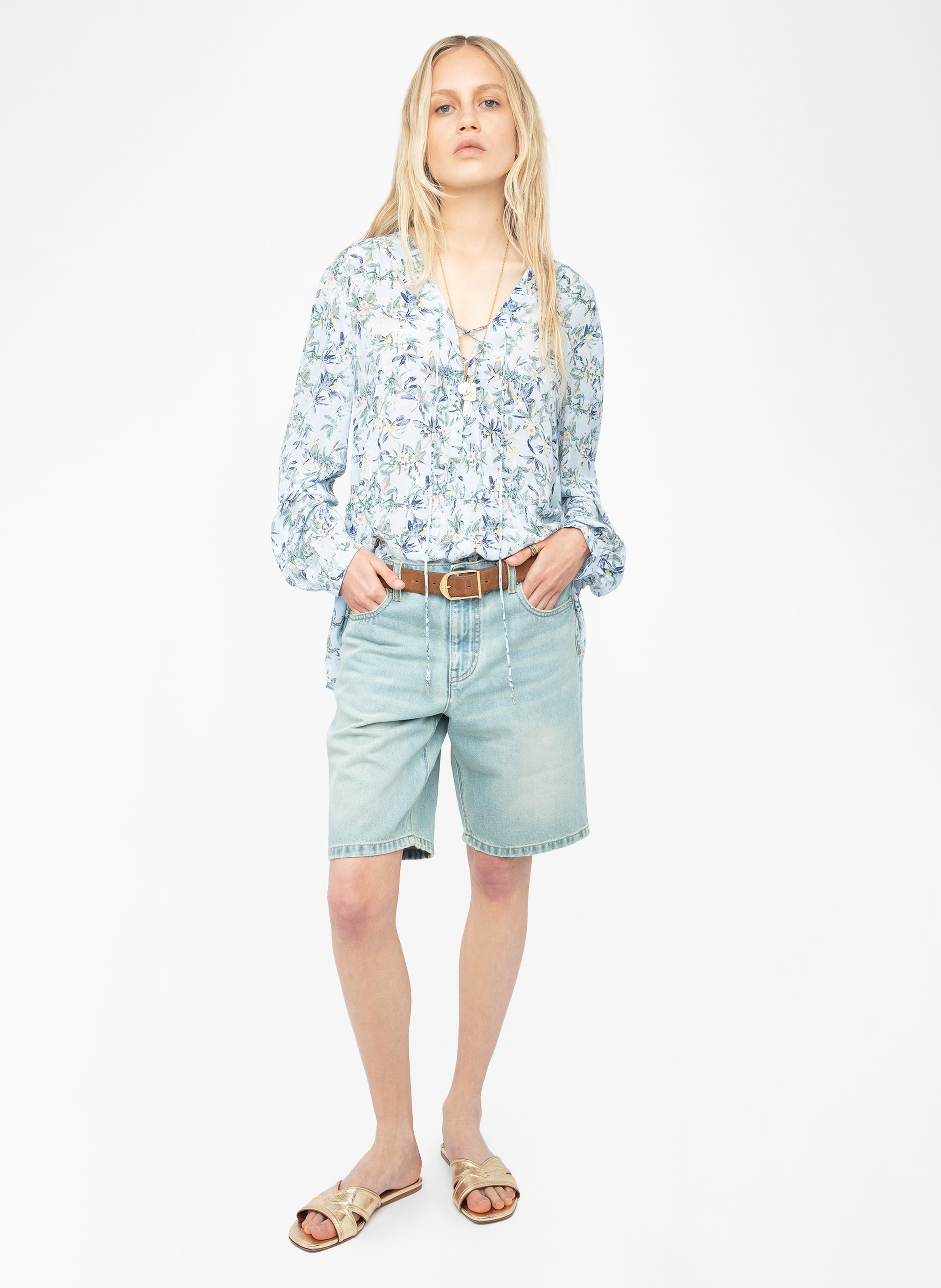 Top col v imprimé en soie  ZADIG&VOLTAIRE Bleu