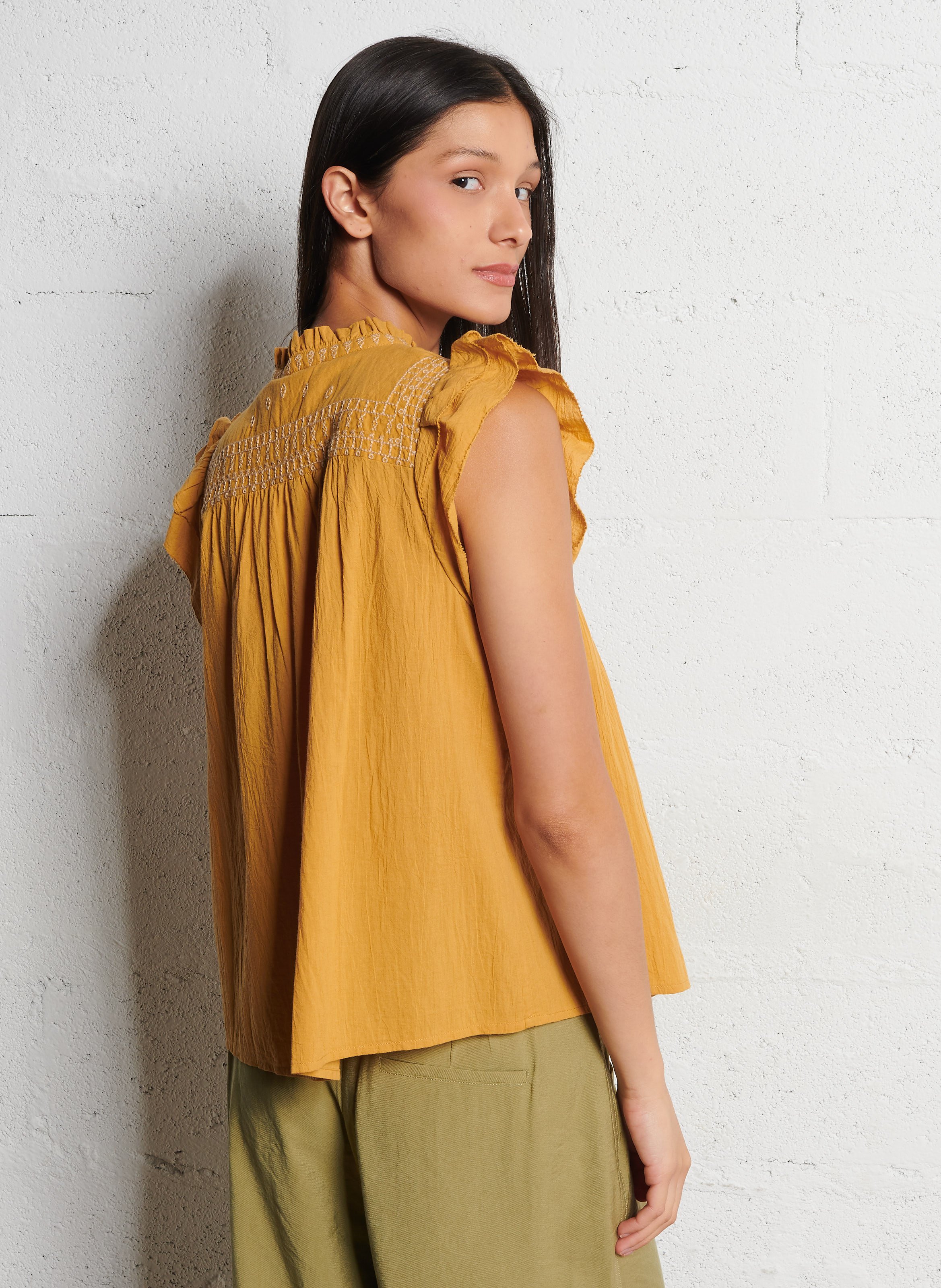 Blouse brodée sans manches BA&SH Beige