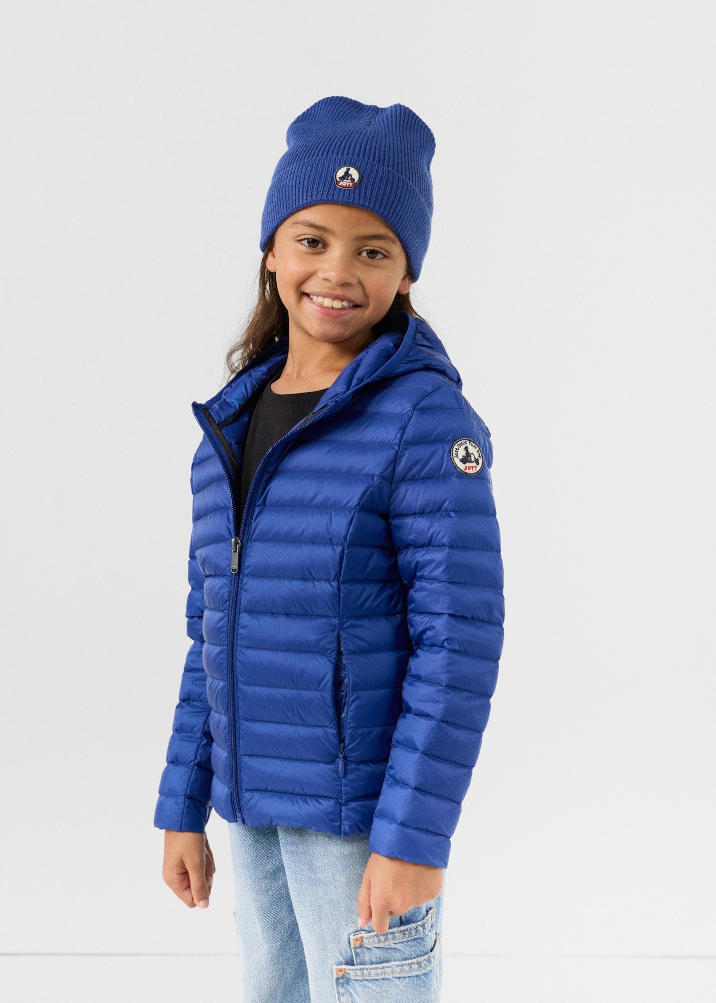 Carla lightweight hooded children's down jacket JOTT Blue