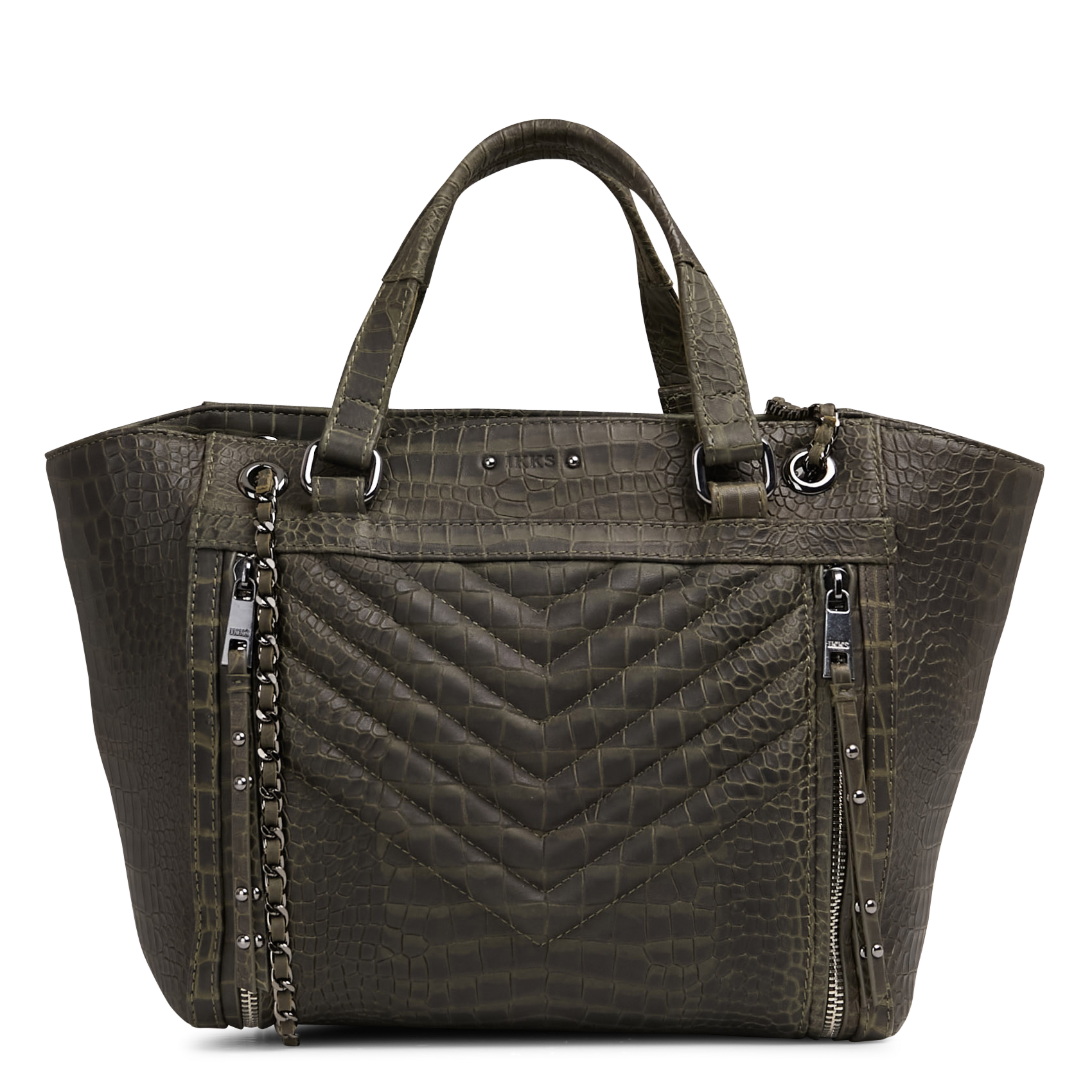 Embossed crocodile effect leather tote bag IKKS Khaki