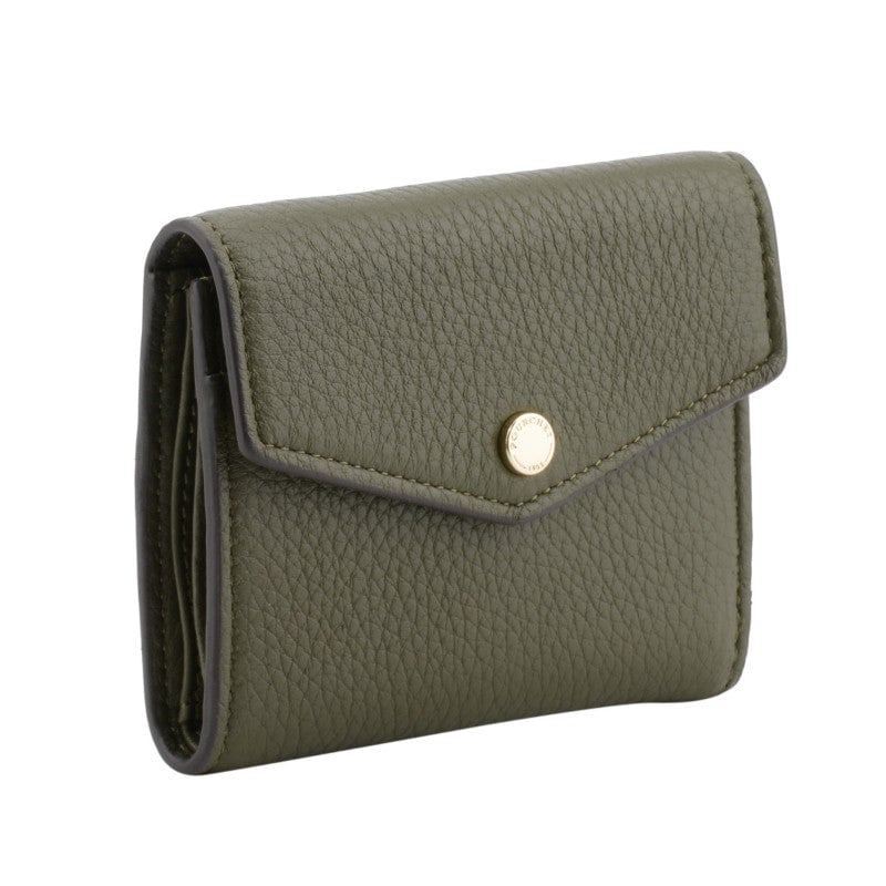 Leather coin purse POURCHET Khaki
