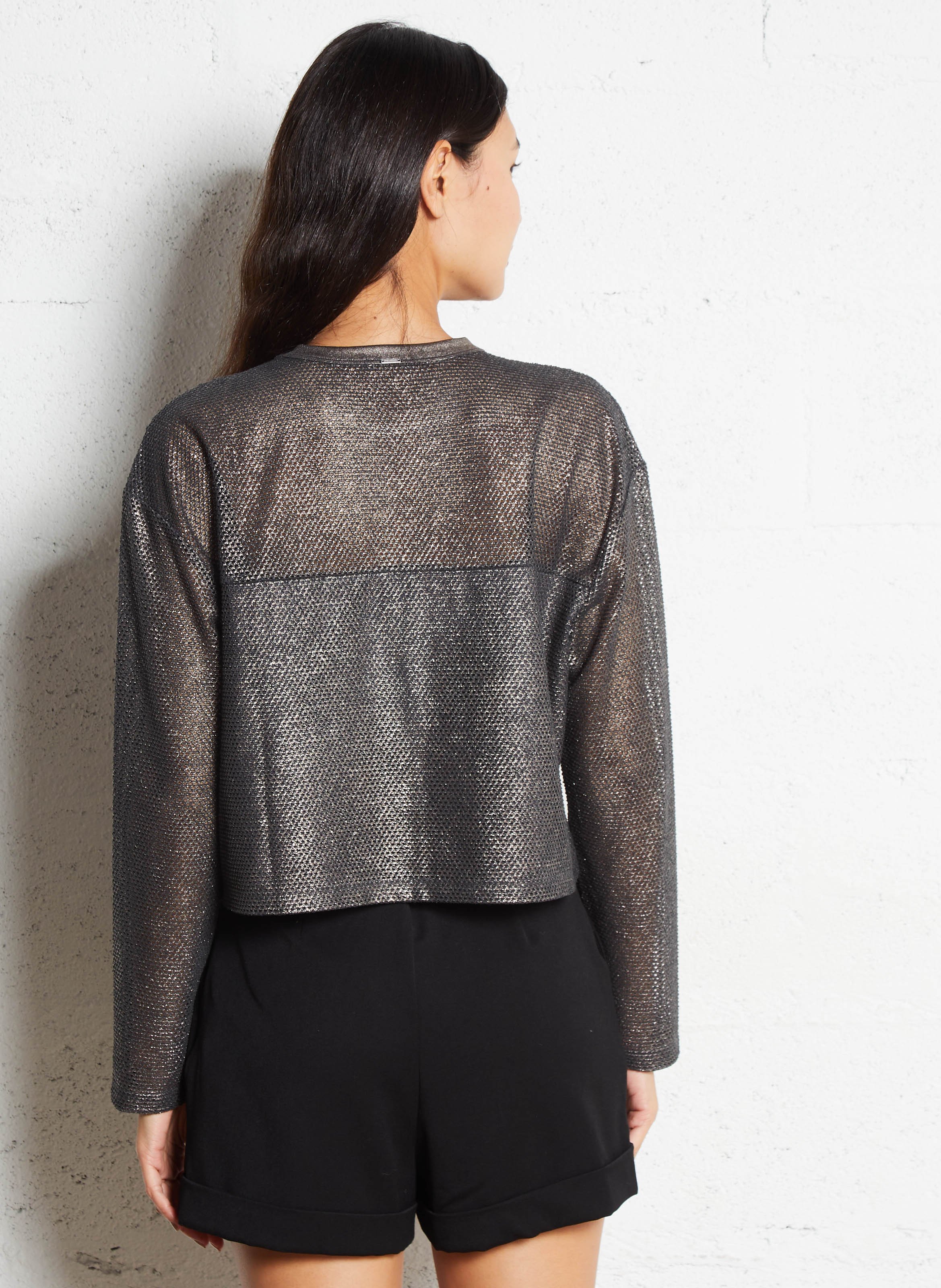Metallic round-neck top IKKS Grey