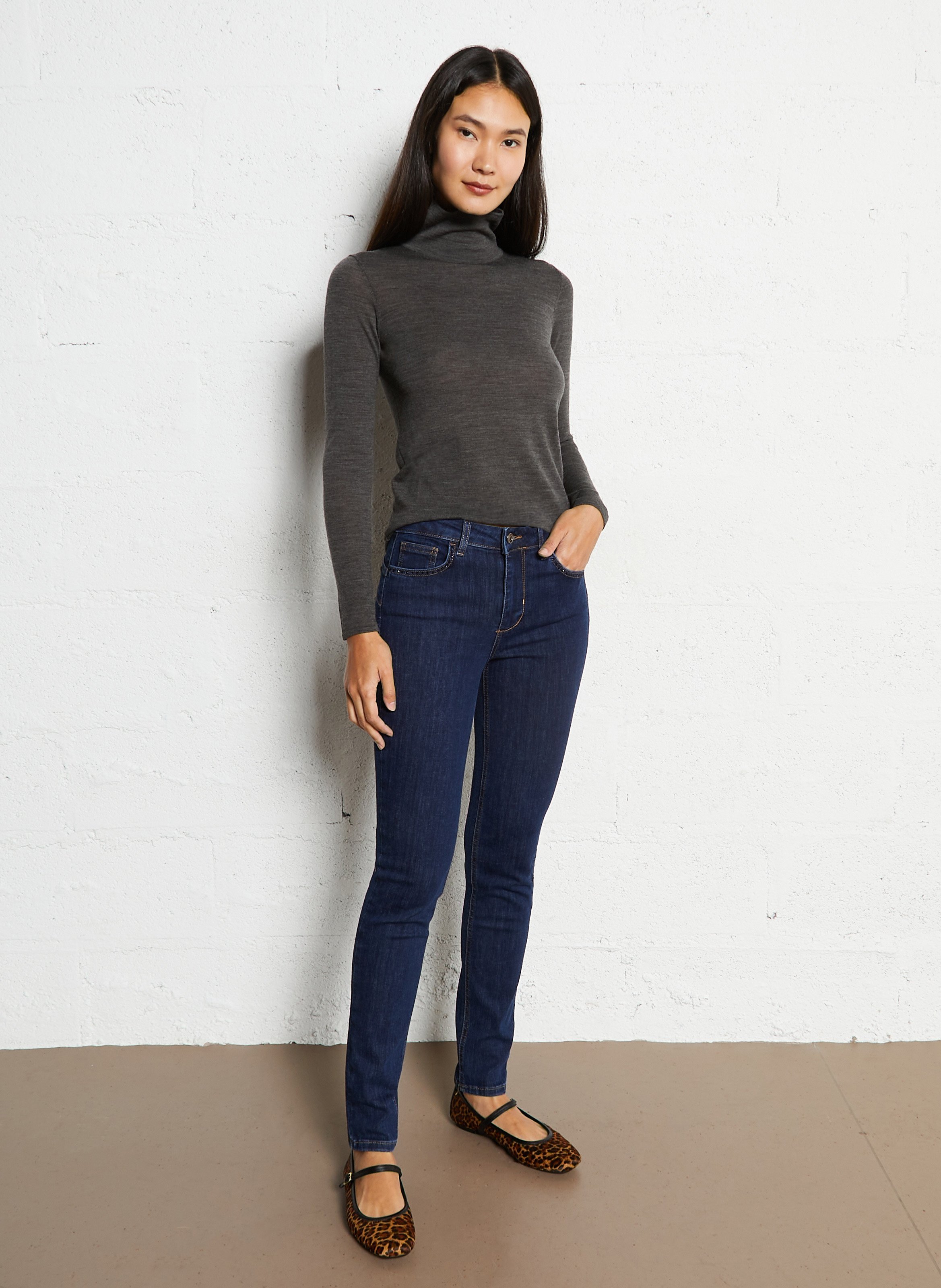 Fitted fine knit wool turtleneck sweater PETITE MENDIGOTE Black