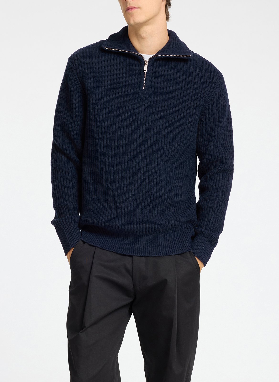 Pull col montant en laine mélangée SELECTED Bleu