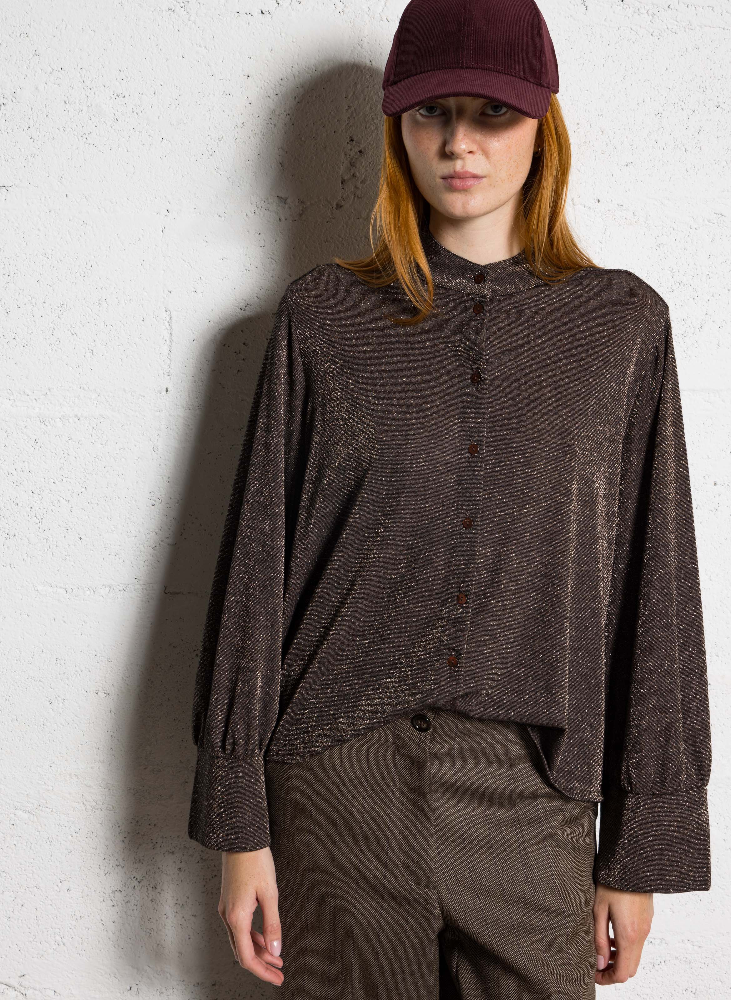 Chemise fluide col rond scintillante MOMONI Prune