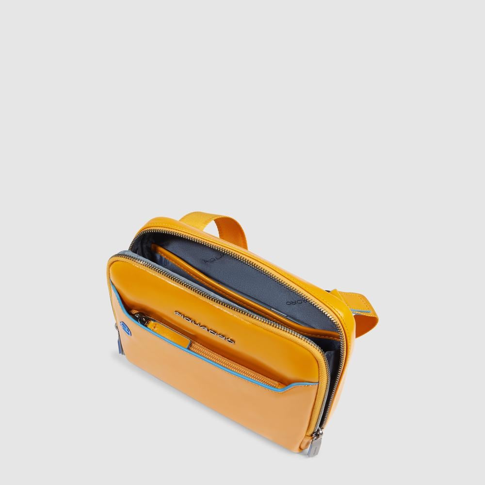 Men's leather crossbody bag with RFID protection PIQUADRO Yellow