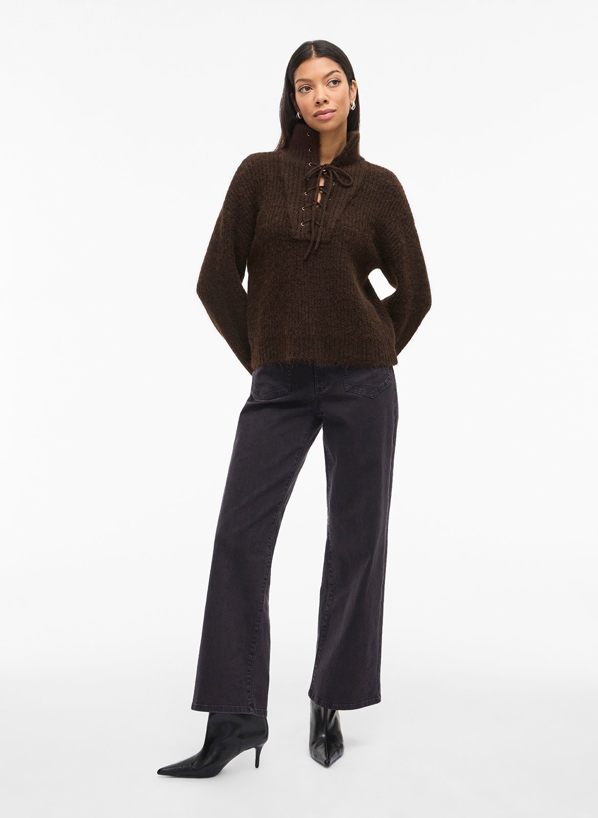 Pull droit col montant en maille VILA Marron