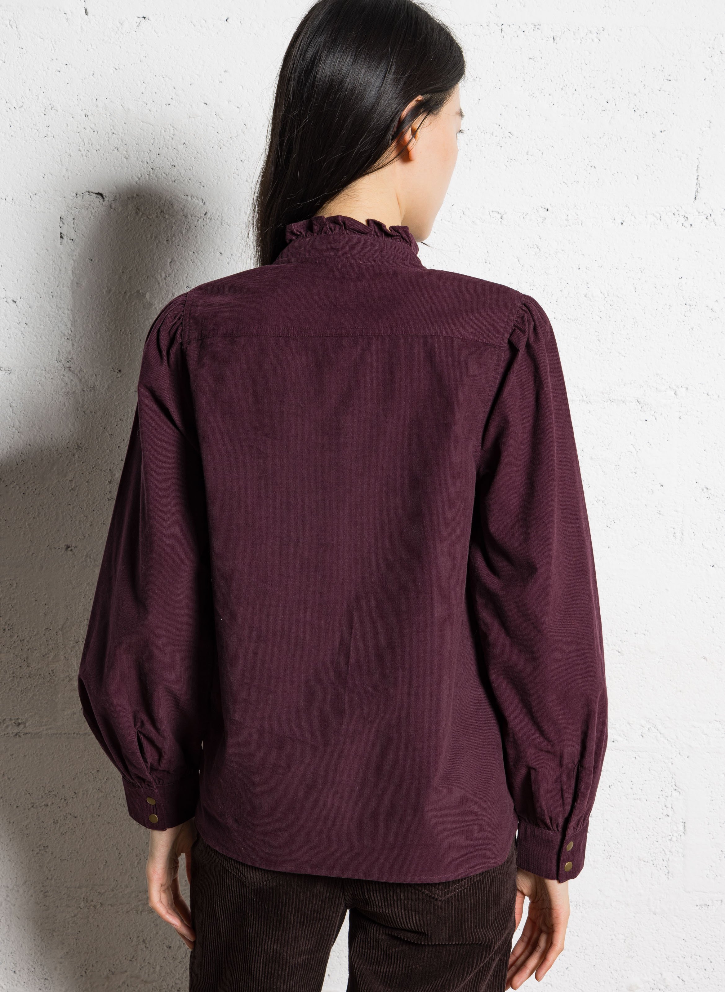 Chemise droite col rond en coton  Violet