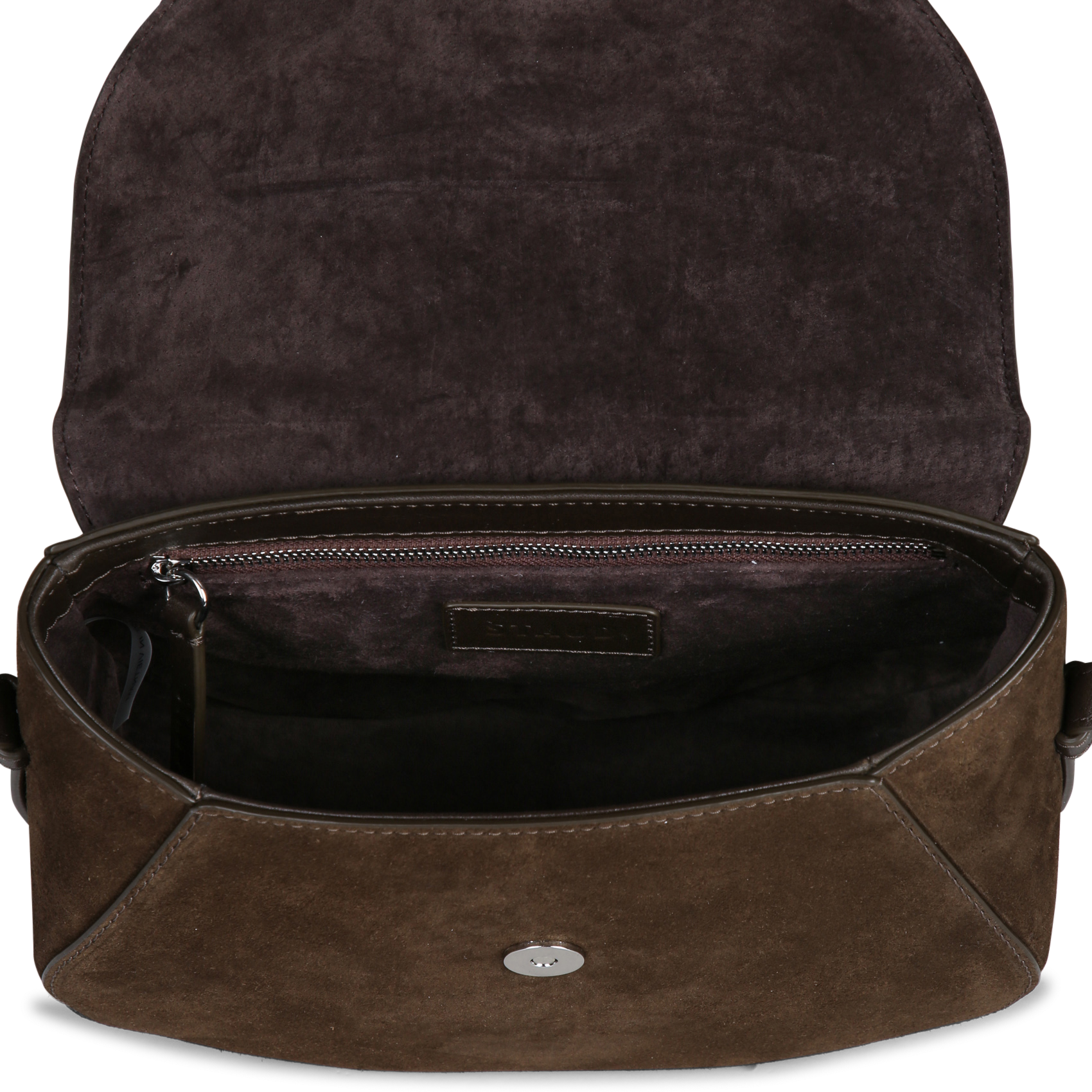 Sac bandoulière à rabat en daim STAUD Marron