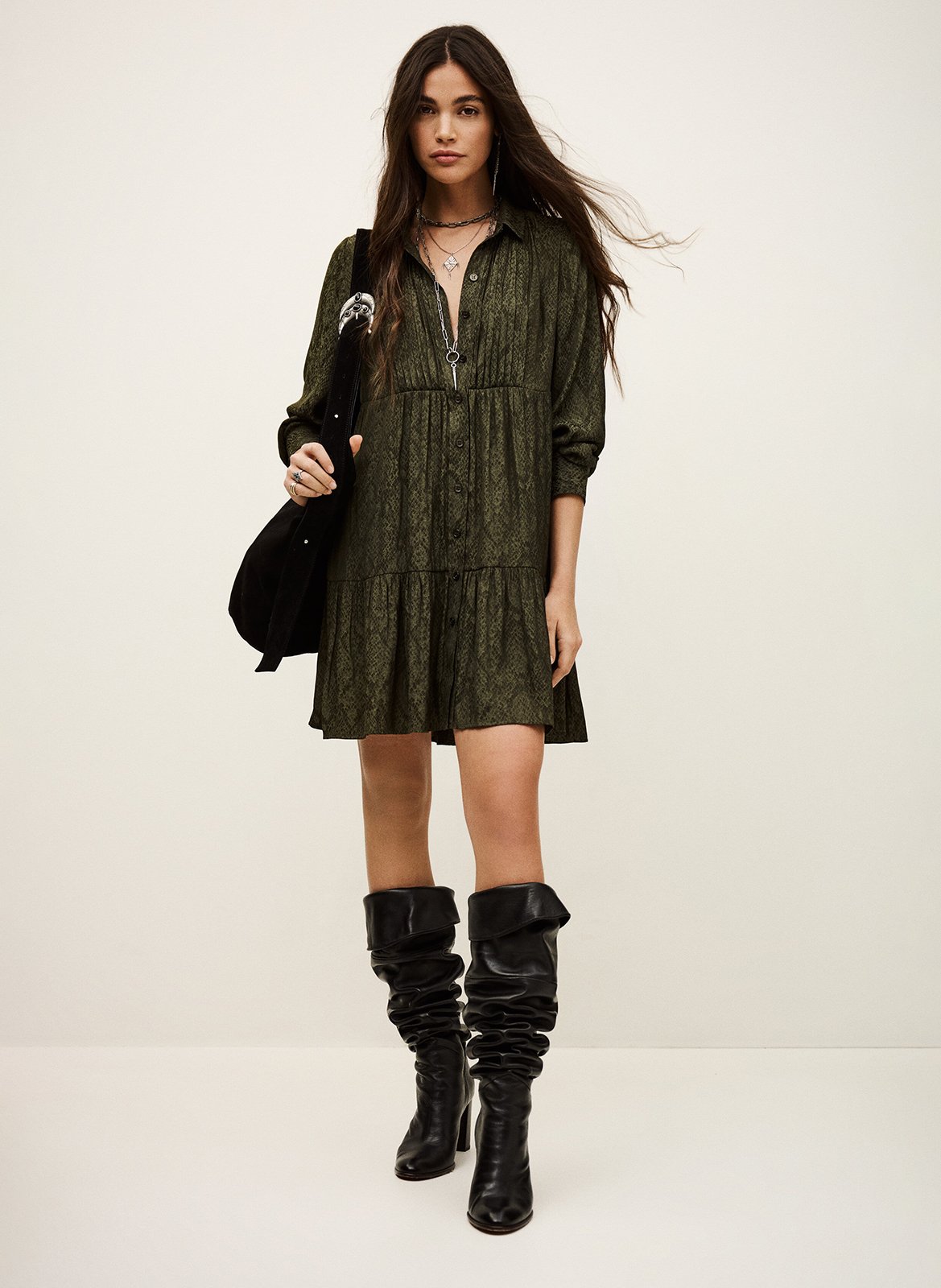 Korte jurk met klassieke kraag en print BA&SH Kaki