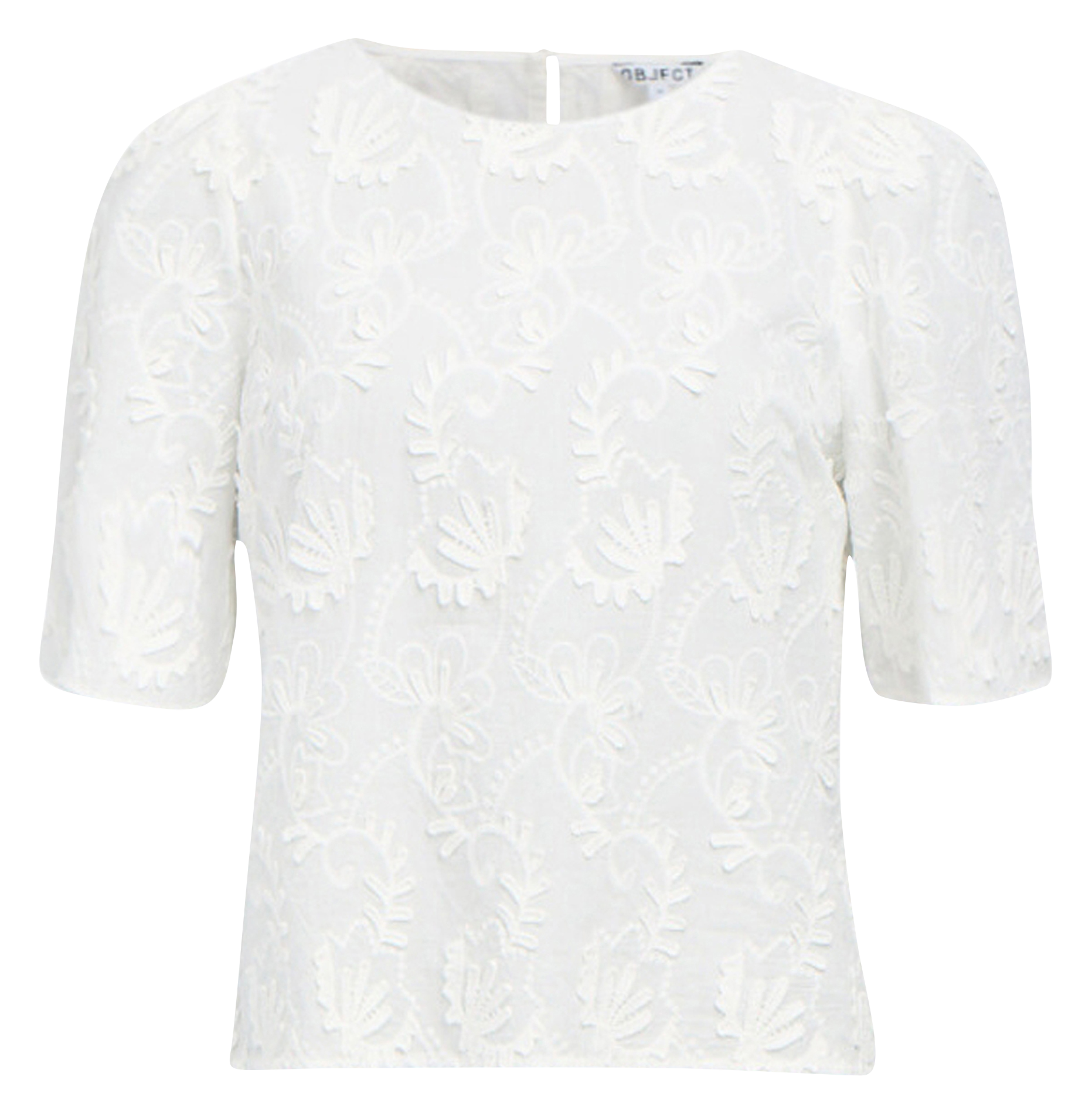 Organic cotton blend round neck top OBJECT Beige