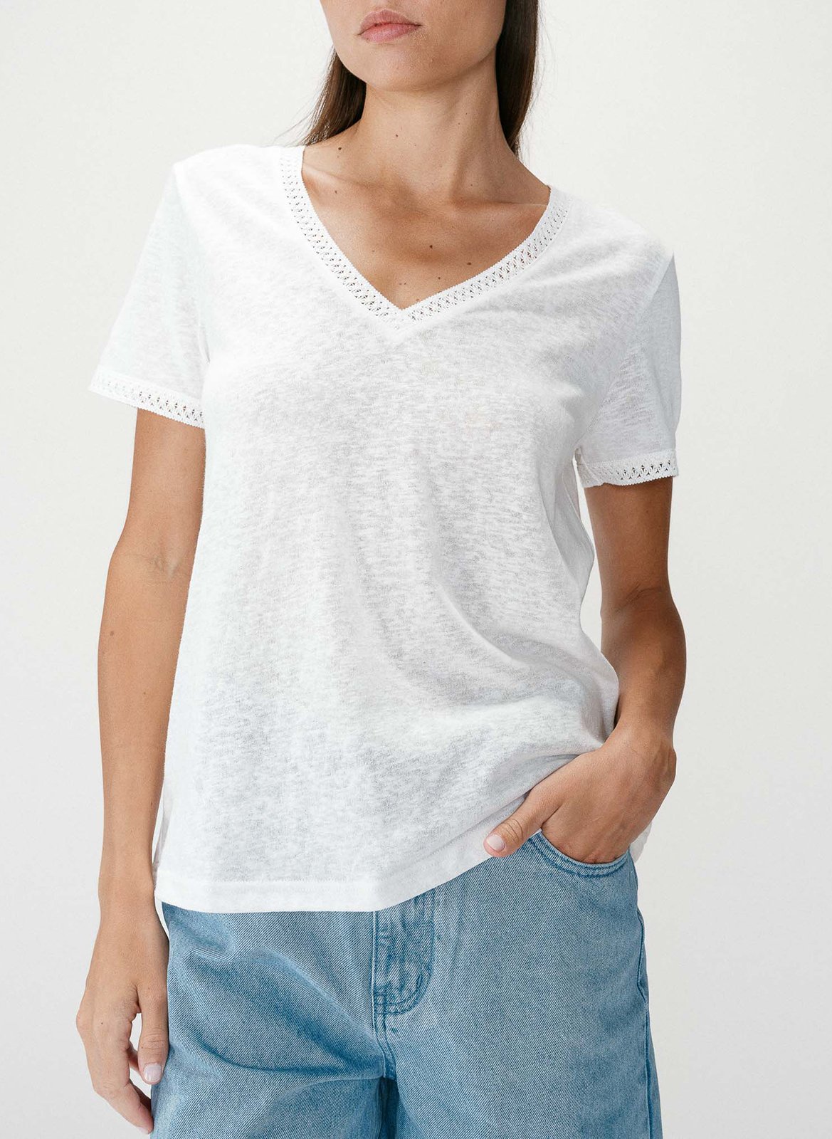 Tee-shirt col v en coton mélangé GRACE ET MILA