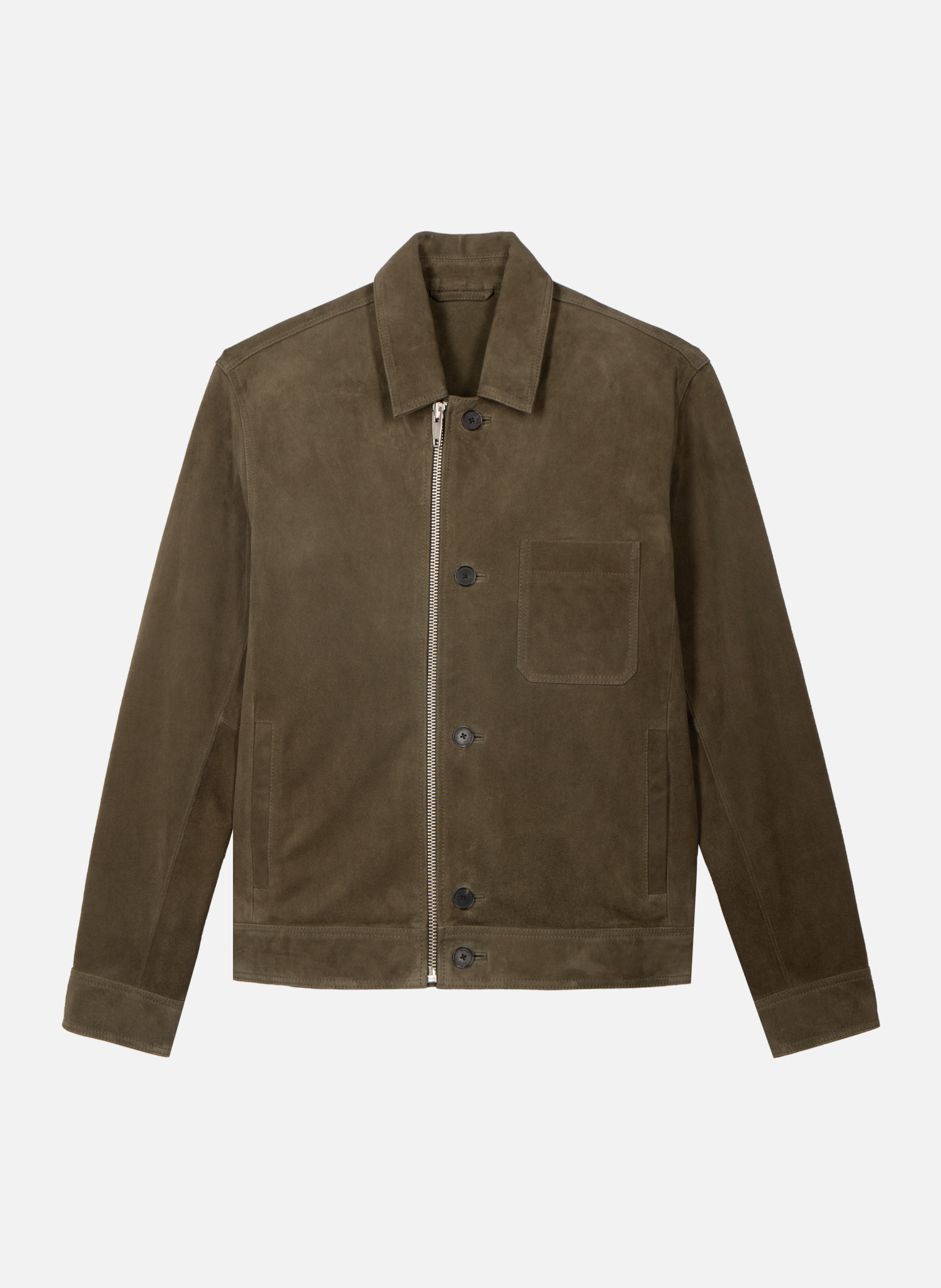 Suede jacket with offset zipper THE KOOPLES Green
