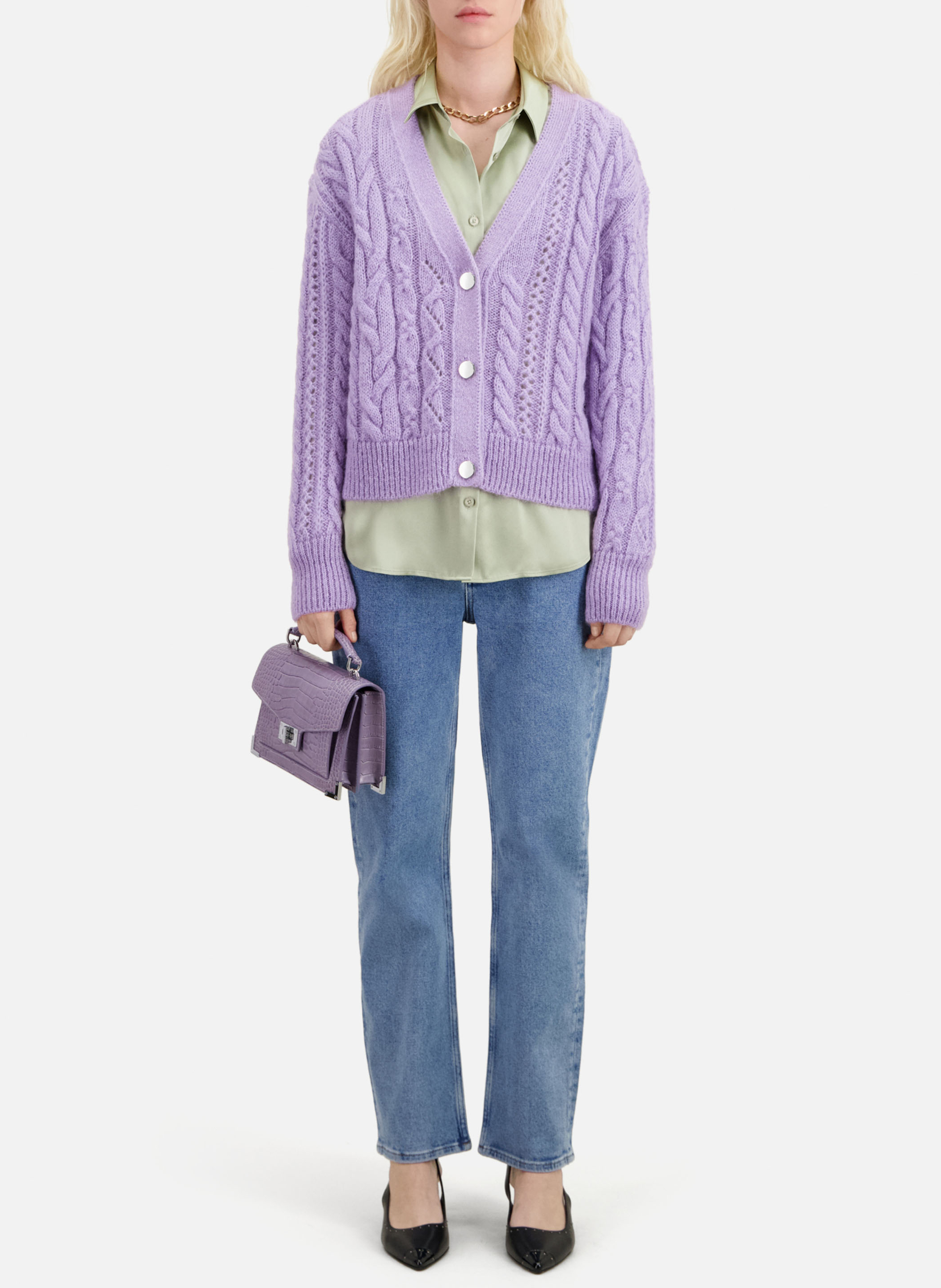 Cardigan ample encolure V en maille THE KOOPLES Violet