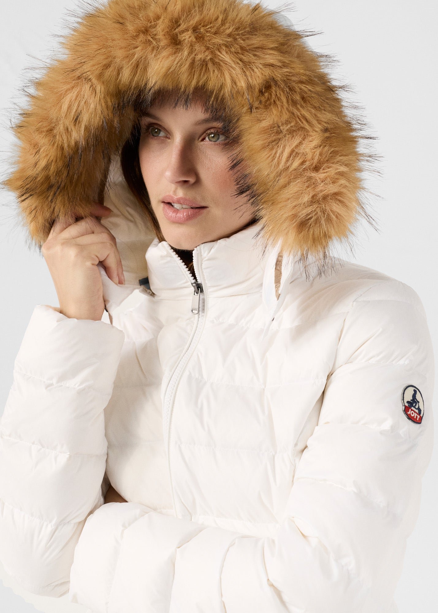 Luxury cold weather hooded puffer coat JOTT White