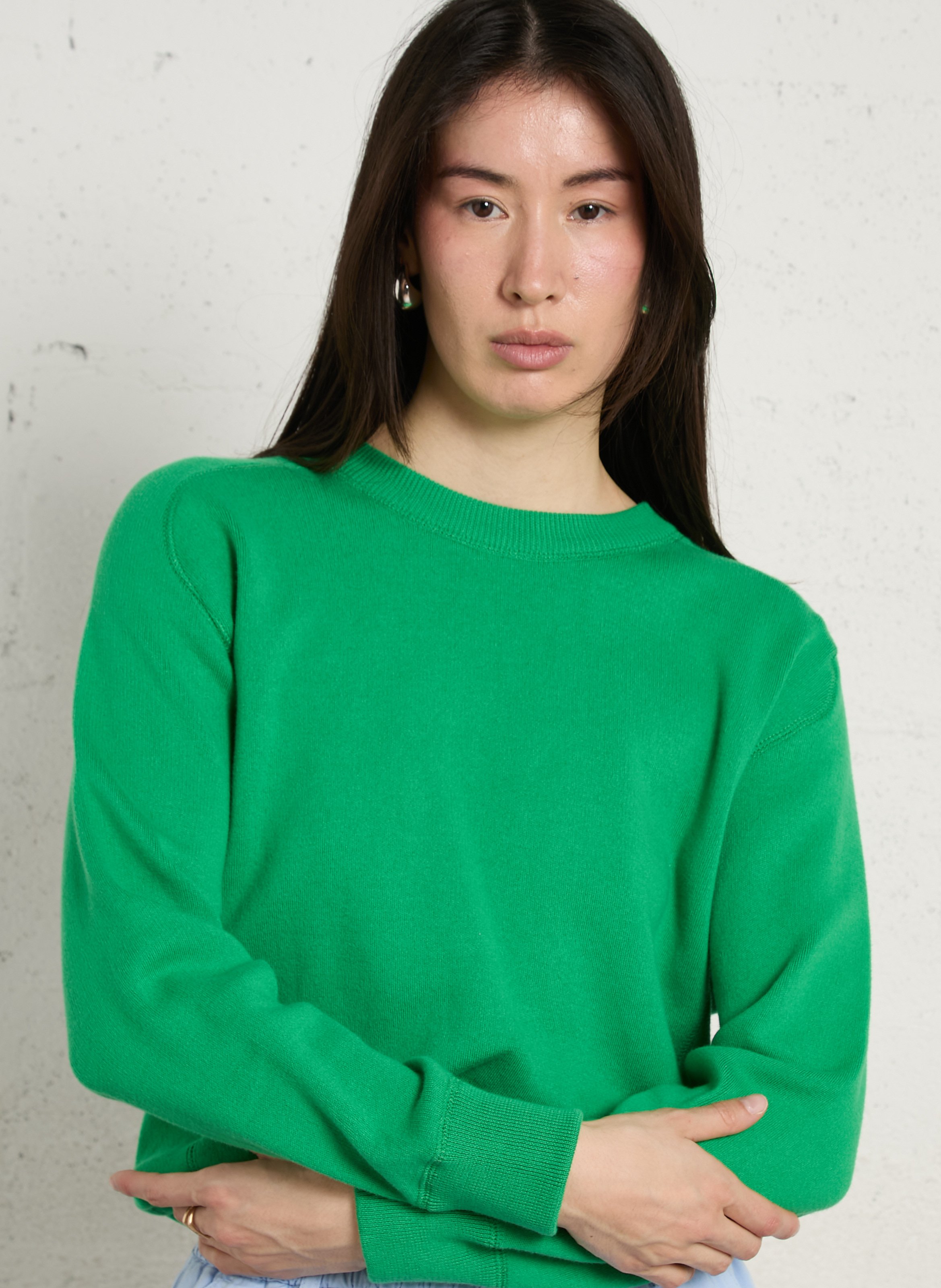 Oversized round neck sweater in organic cotton MAISON ANJE Green