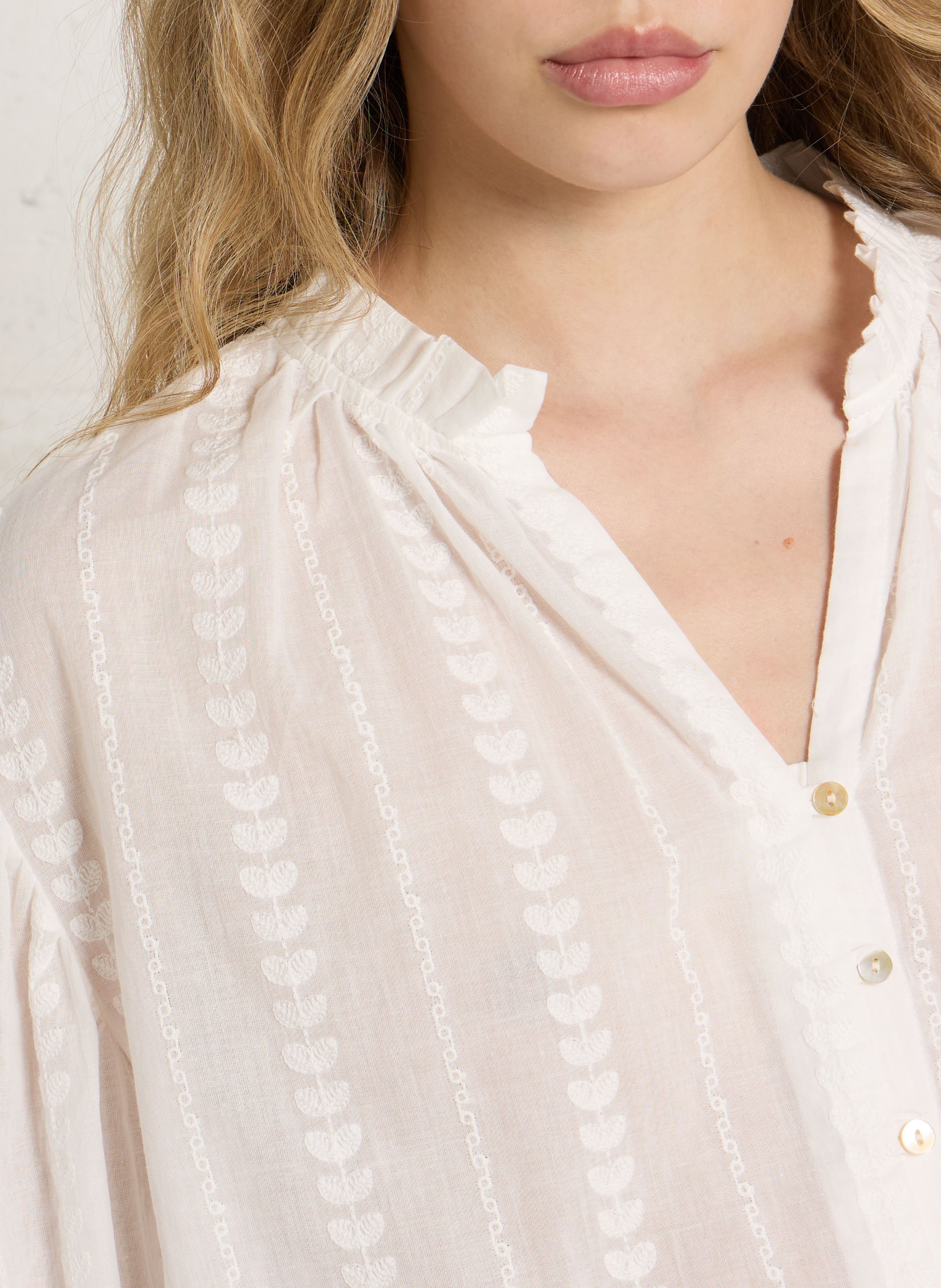 Blouse brodée droite en coton THE KORNER Blanc