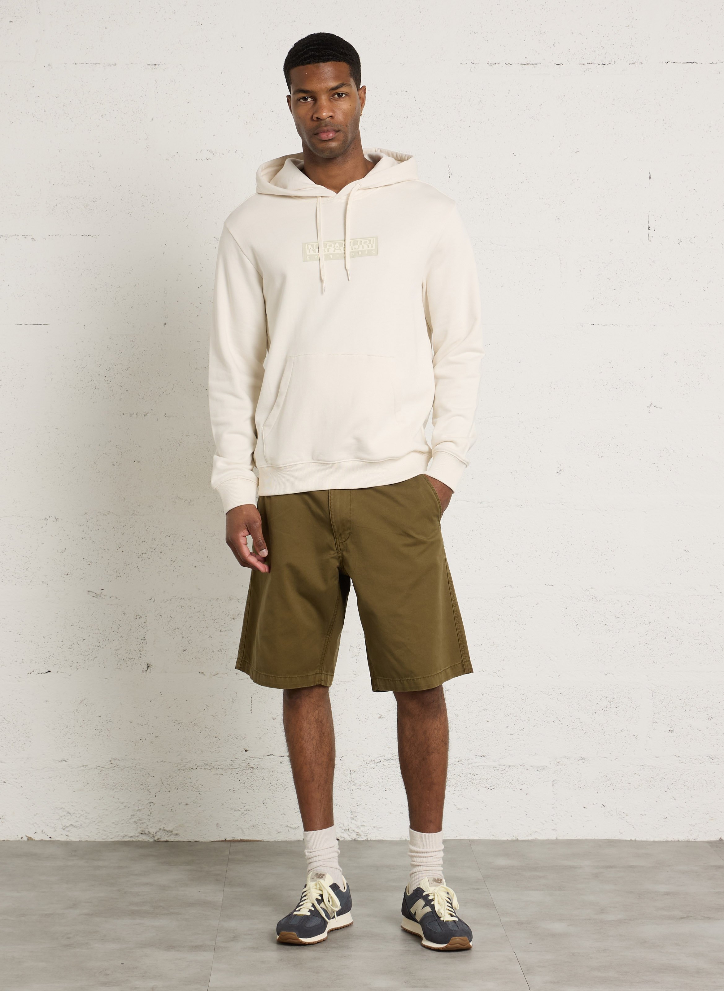 Printed cotton straight fit hoodie NAPAPIJRI White