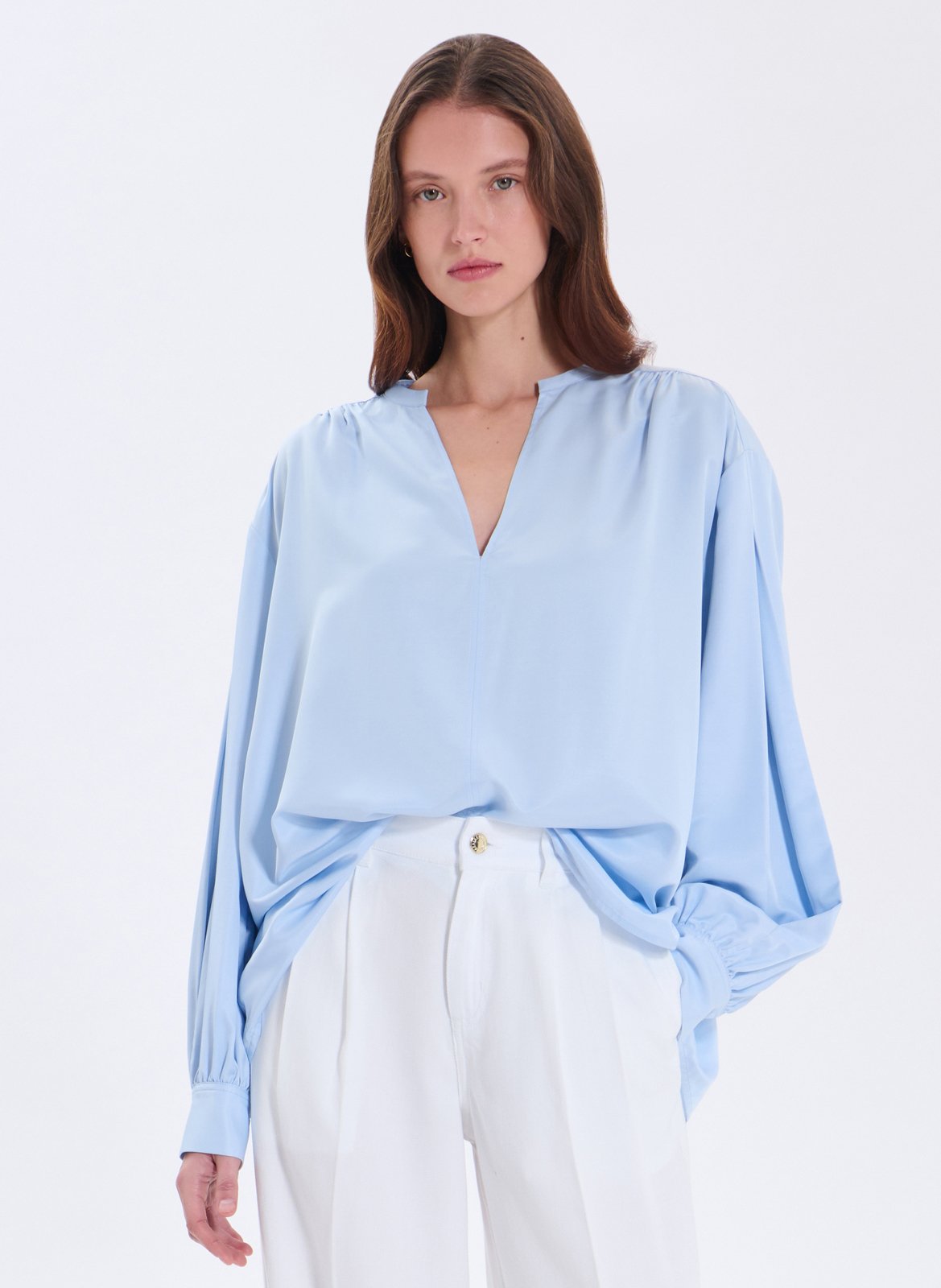 Top droit col V ZAPA Bleu