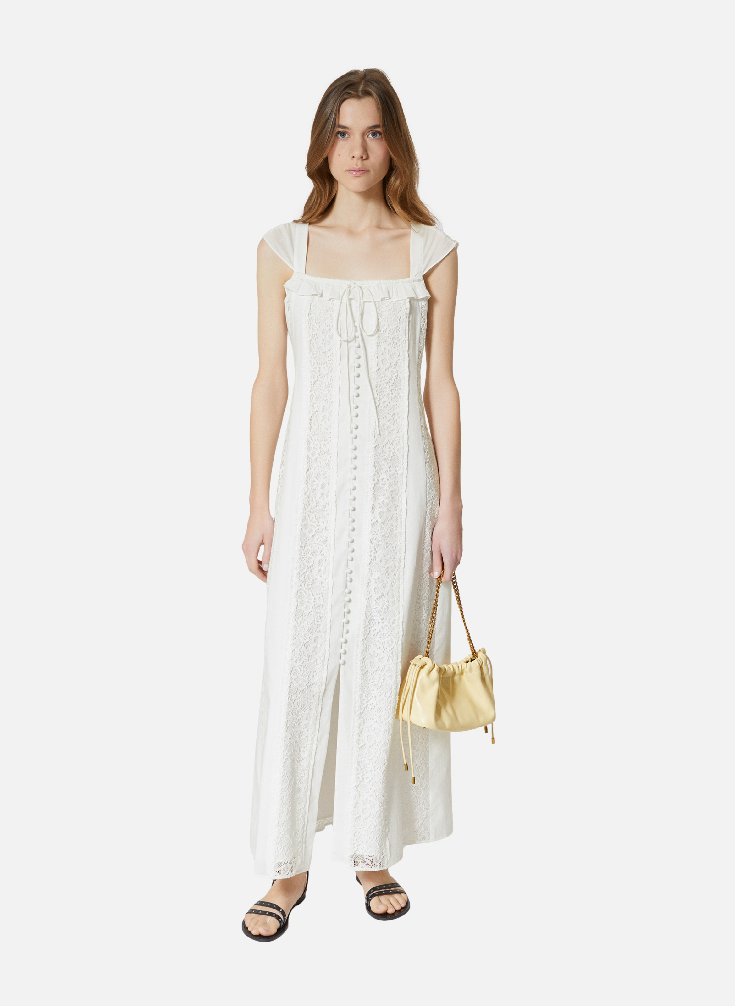 Robe longue en dentelle et coton THE KOOPLES Beige