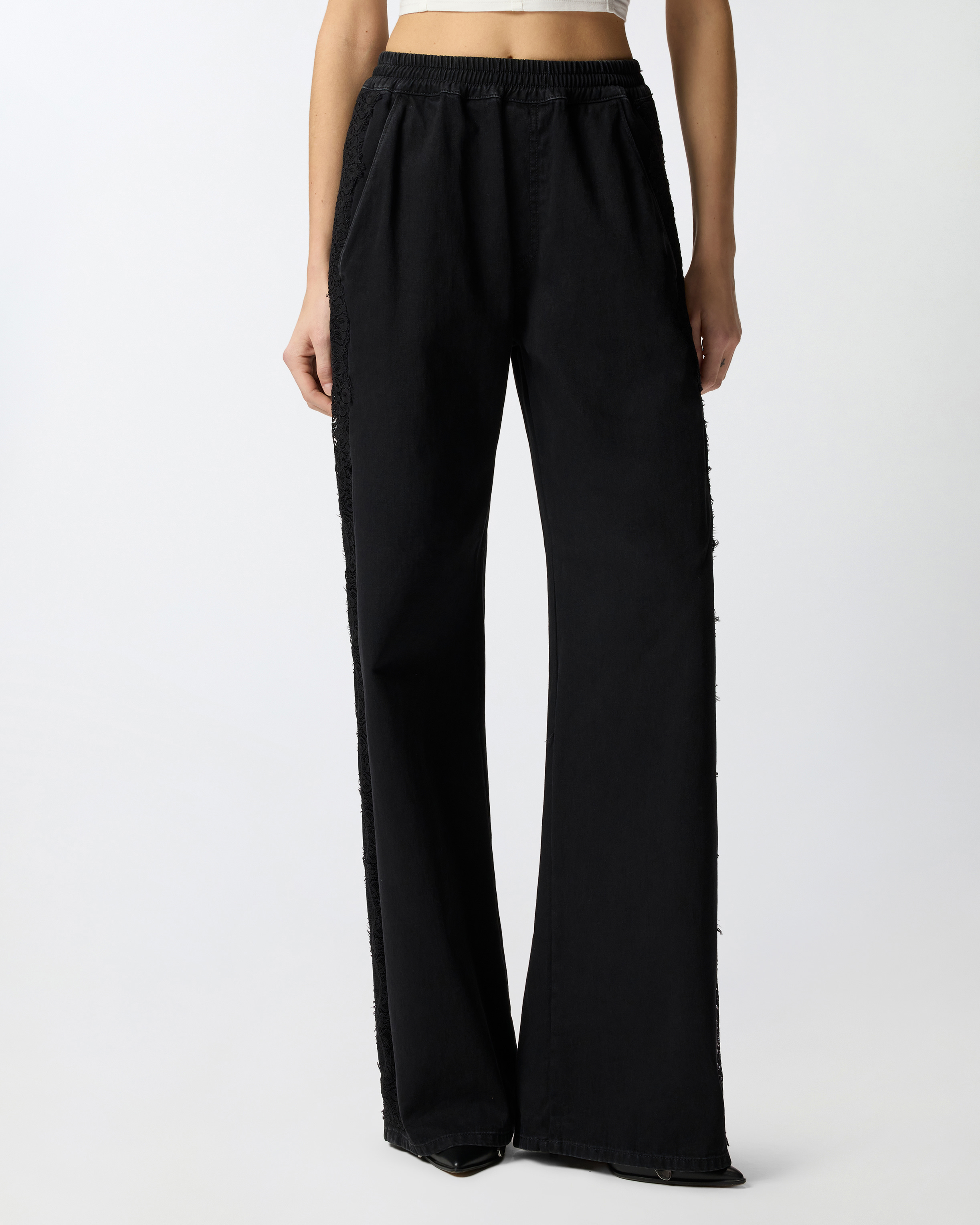 Pantalon en denim avec bande latérale en dentelle PINKO Noir