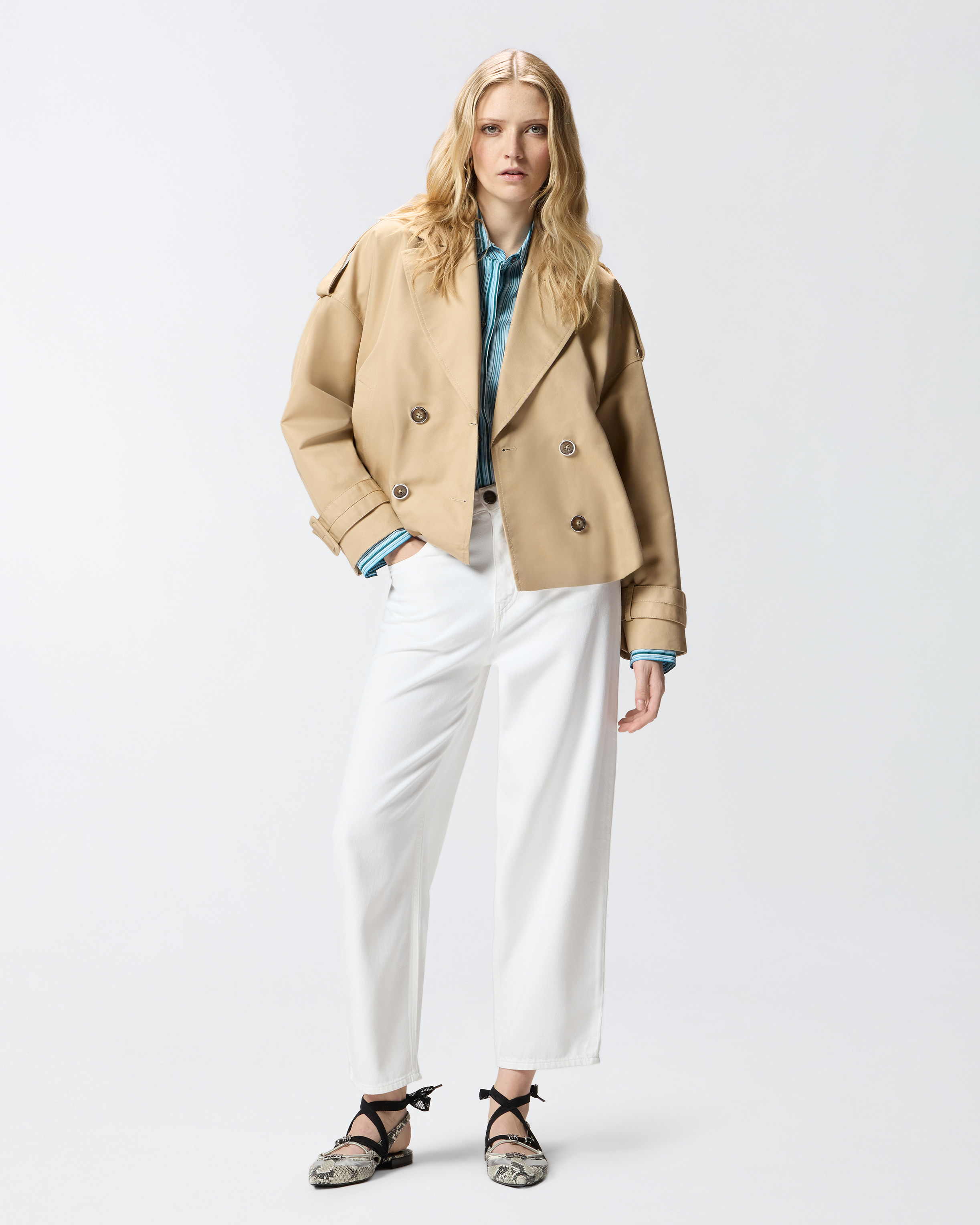 Short double-breasted trench coat PINKO Beige