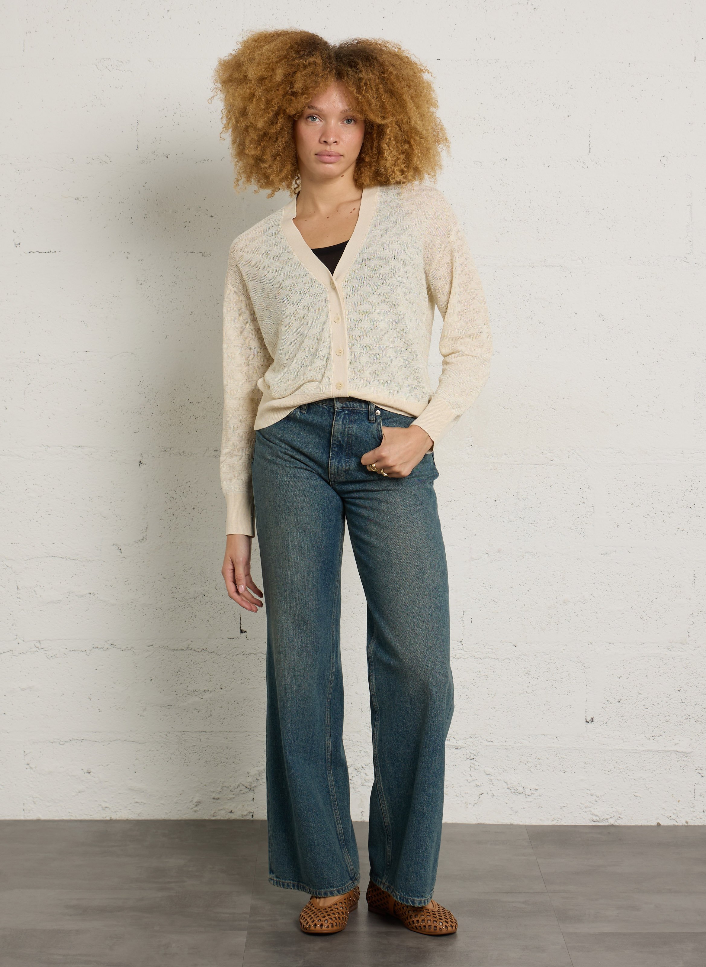 V-neck buttoned oversized cardigan BENSIMON Beige