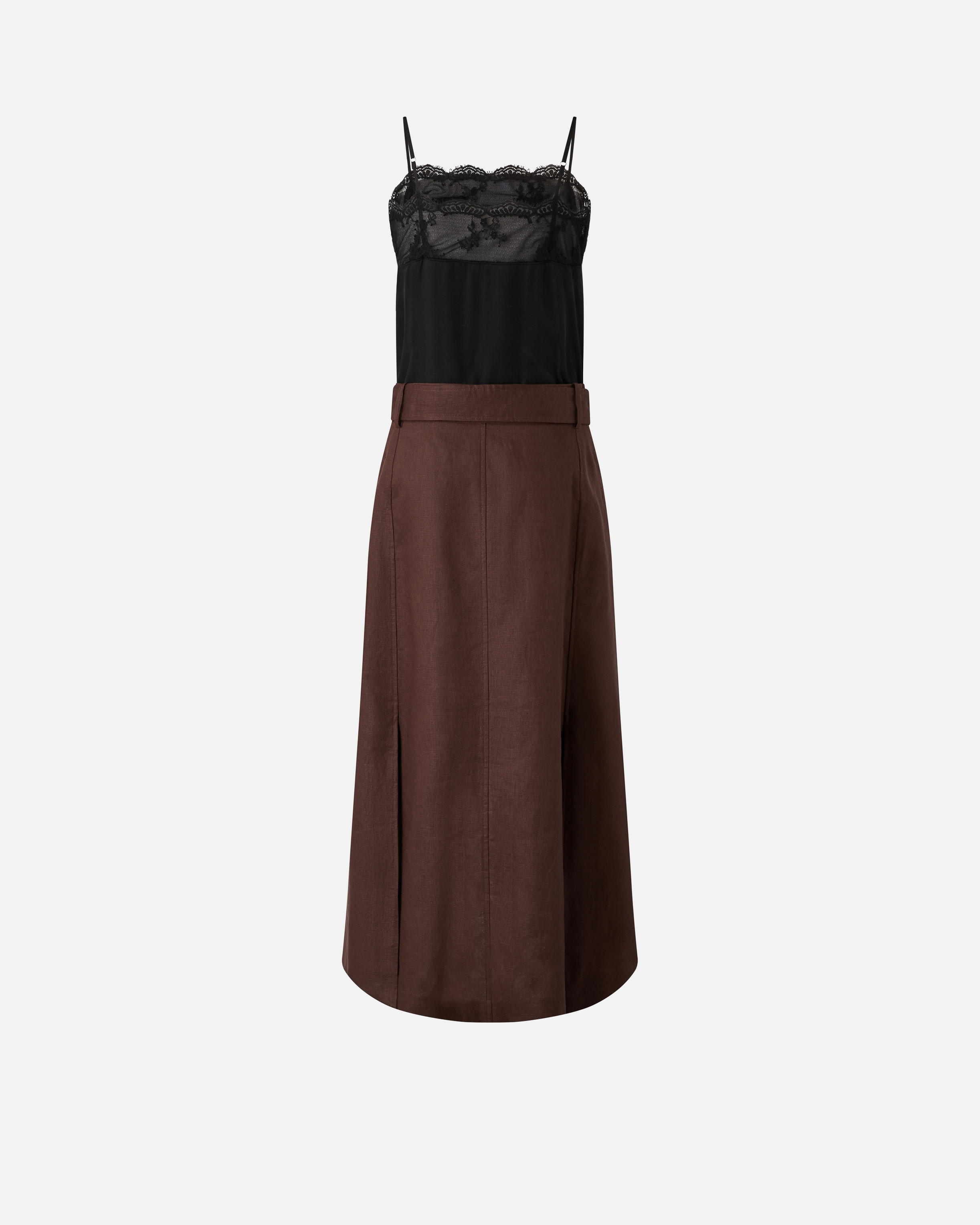 Robe midi en lin avec haut en dentelle PINKO Marron
