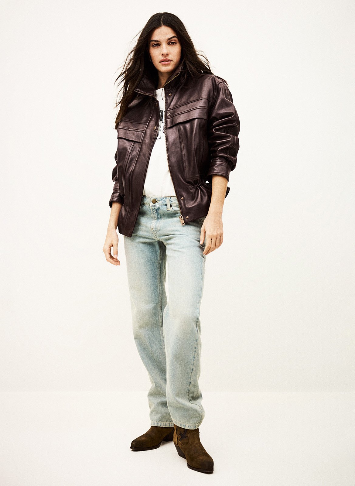 Veste en cuir cintrée à col montant BA&SH Rouge