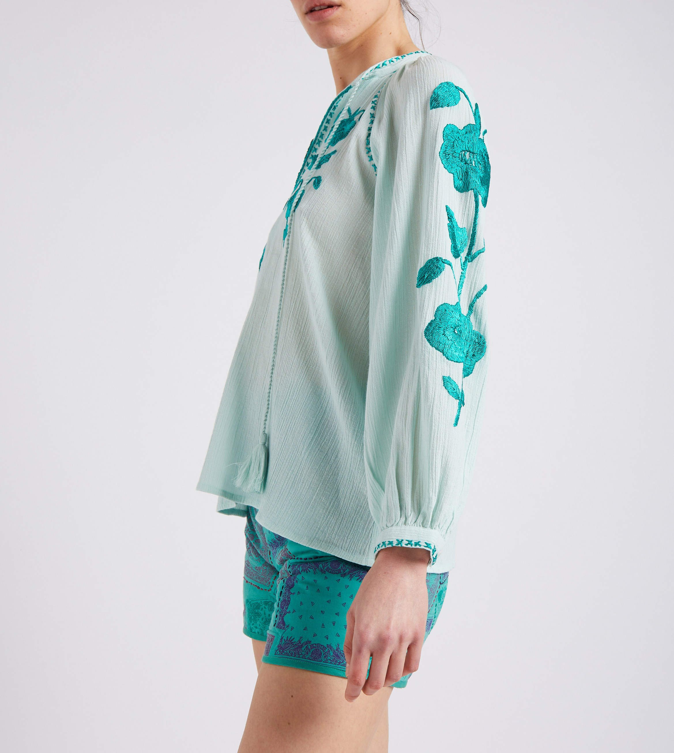 Blouse col  tunisien en coton ANTIK BATIK Bleu