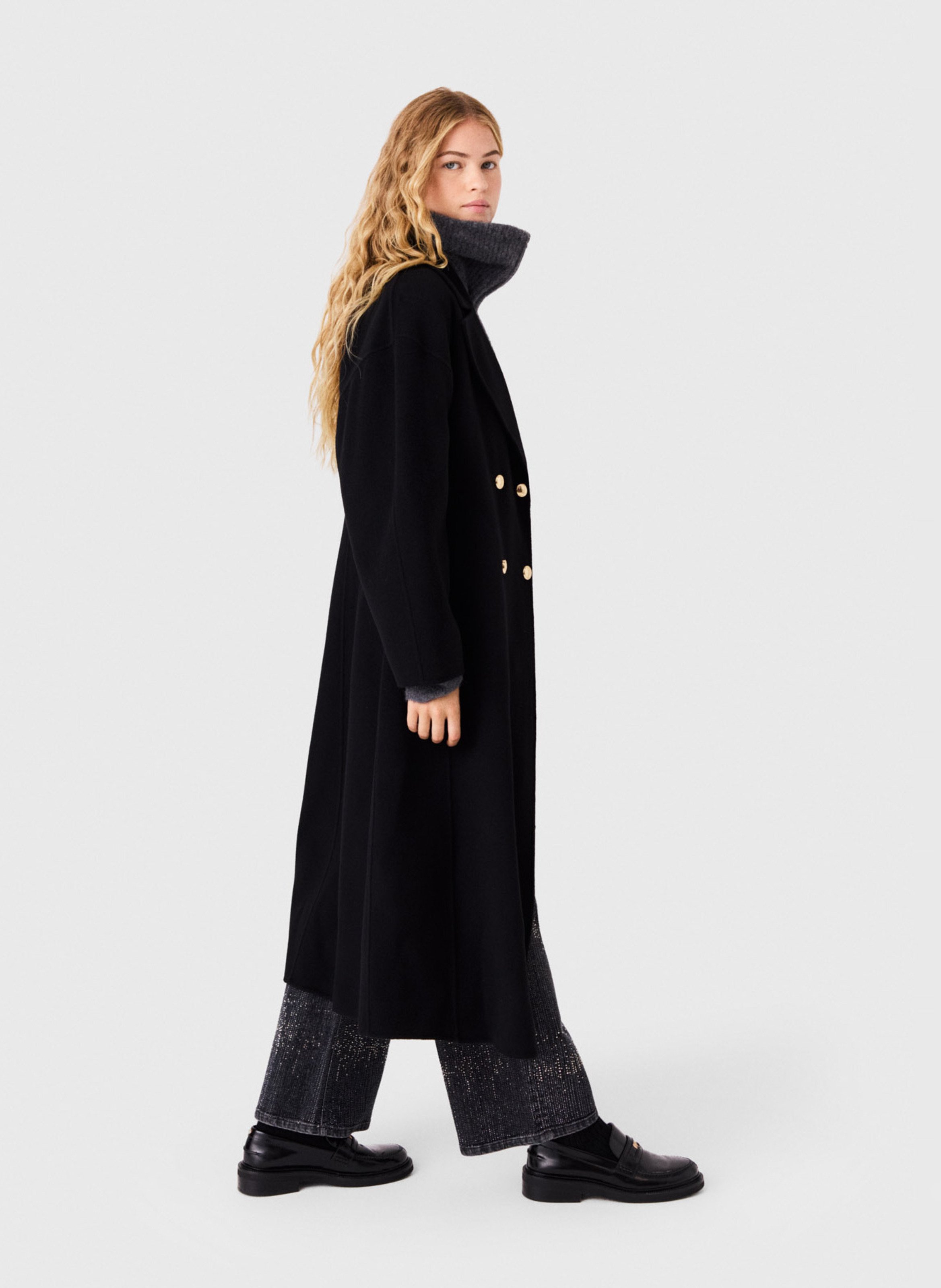 Manteau long en laine MAJE Noir