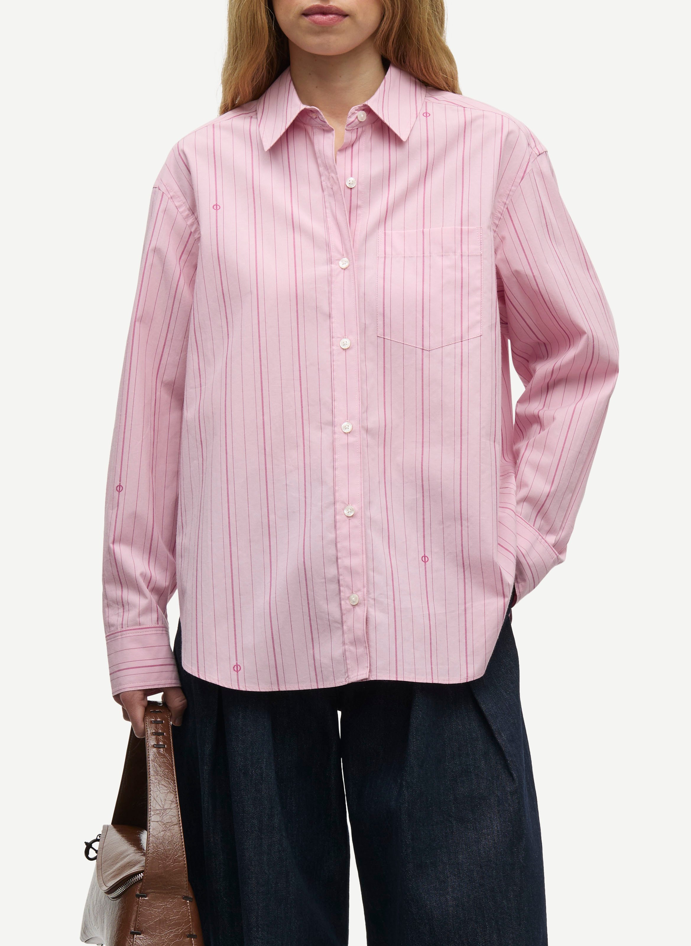 Chemise droite col classique rayée en coton bio SAMSOE SAMSOE Rose