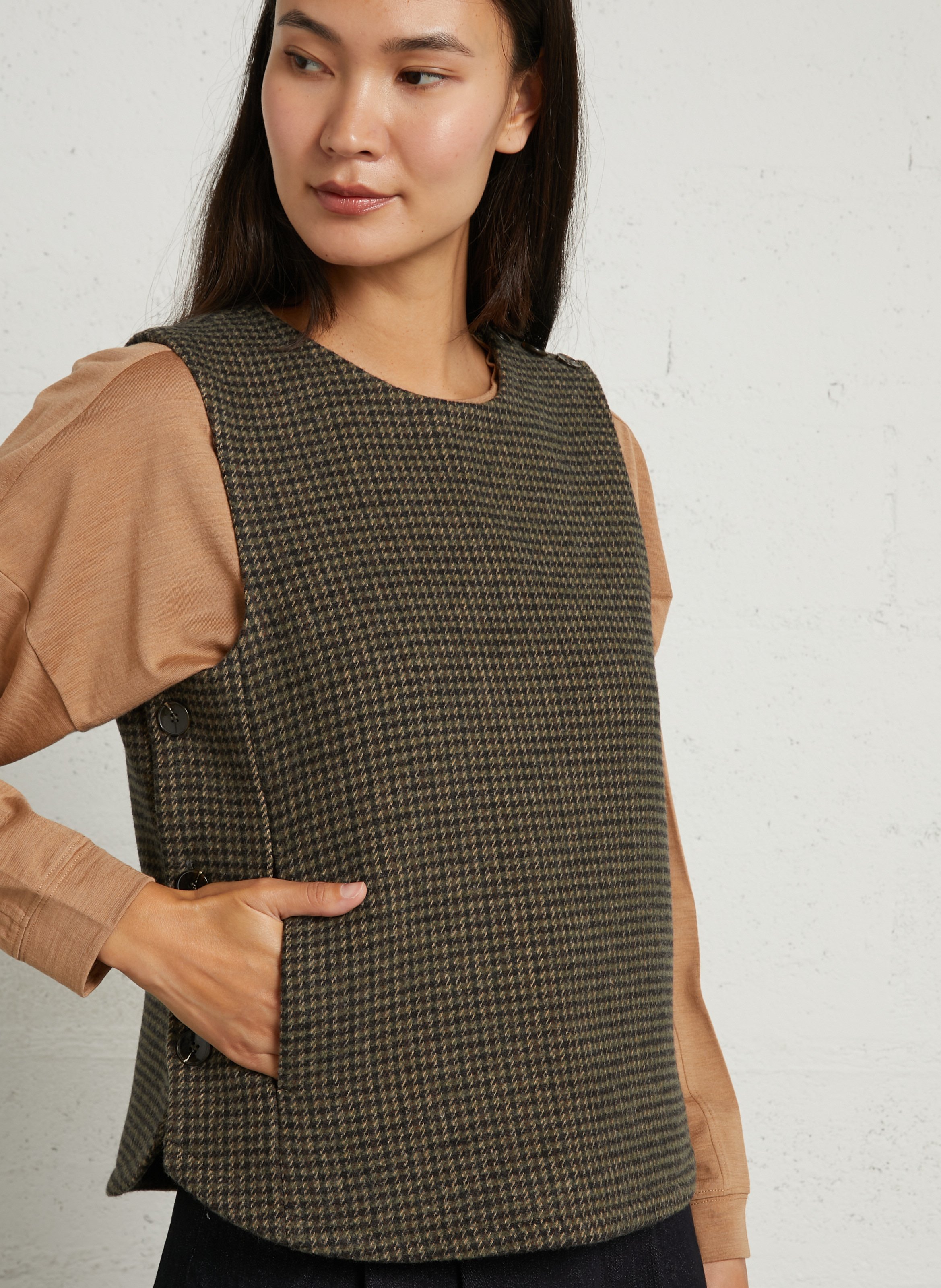 Top sans manches à motif pied-de-poule MAISON 123 Kaki
