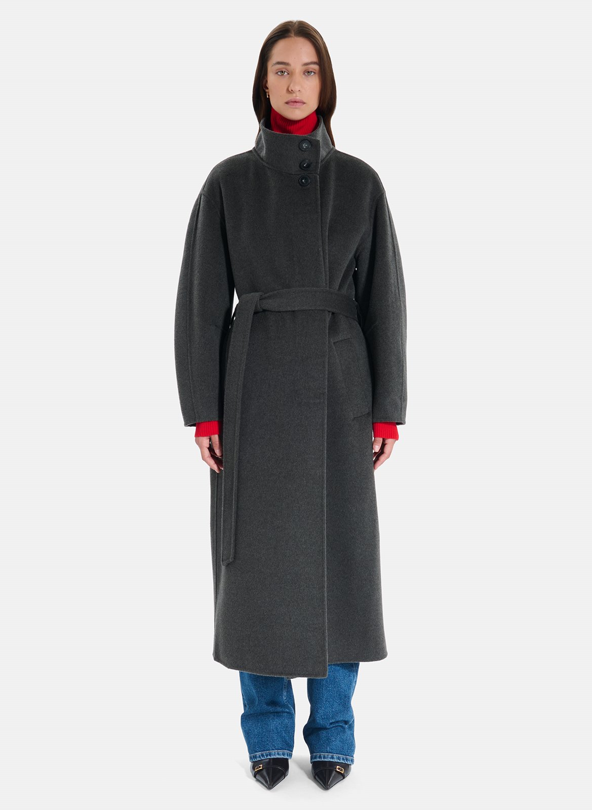 Wool-blend long belted coat ZAPA Grey