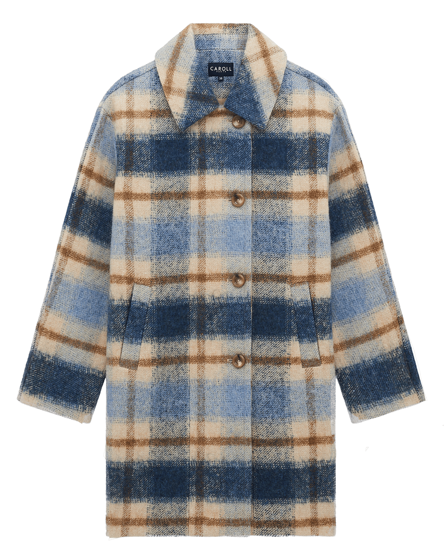 Mid-length checked coat CAROLL Blue