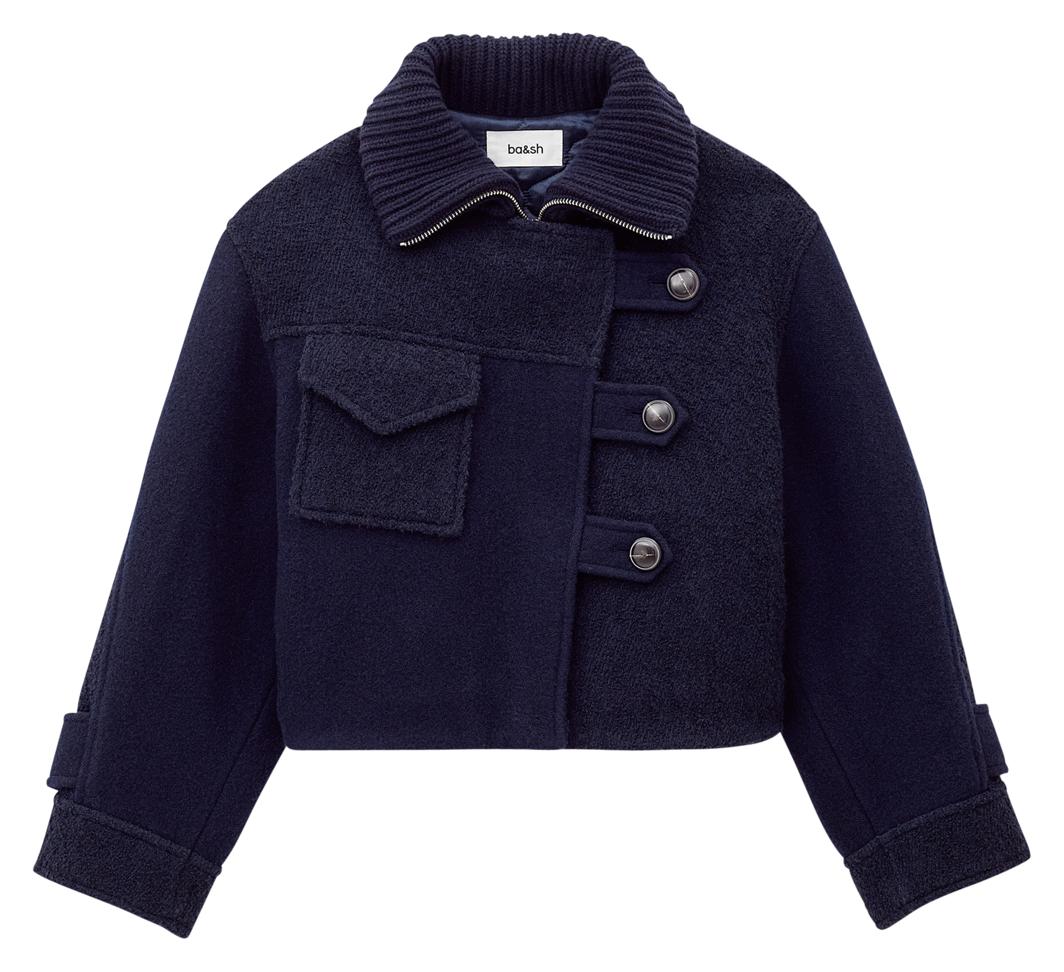 Manteau droit col montant zippé BA&SH Bleu