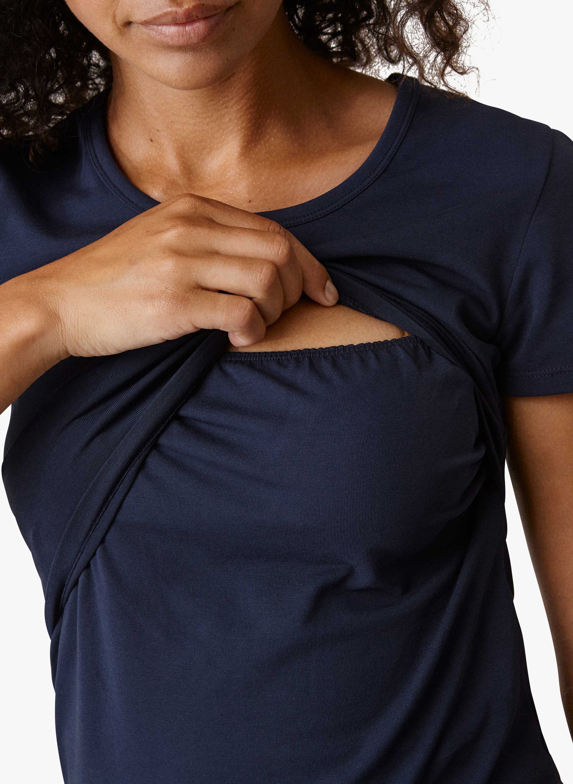 Cotton-blend round-neck maternity and nursing T-shirt BOOB Blue