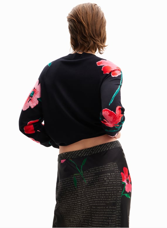 Pull Col Rond Imprime Floral Noir Desigual Femme 24SWJF08 2000 NOIR Place des Tendances Luxembourg