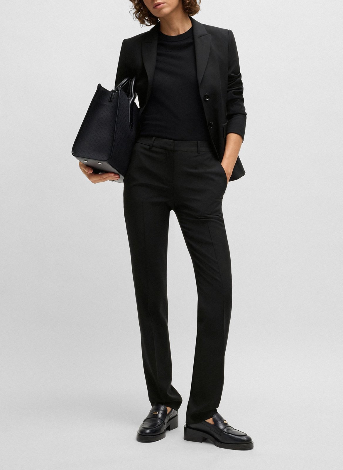 Pantalon droit en coton BOSS Noir