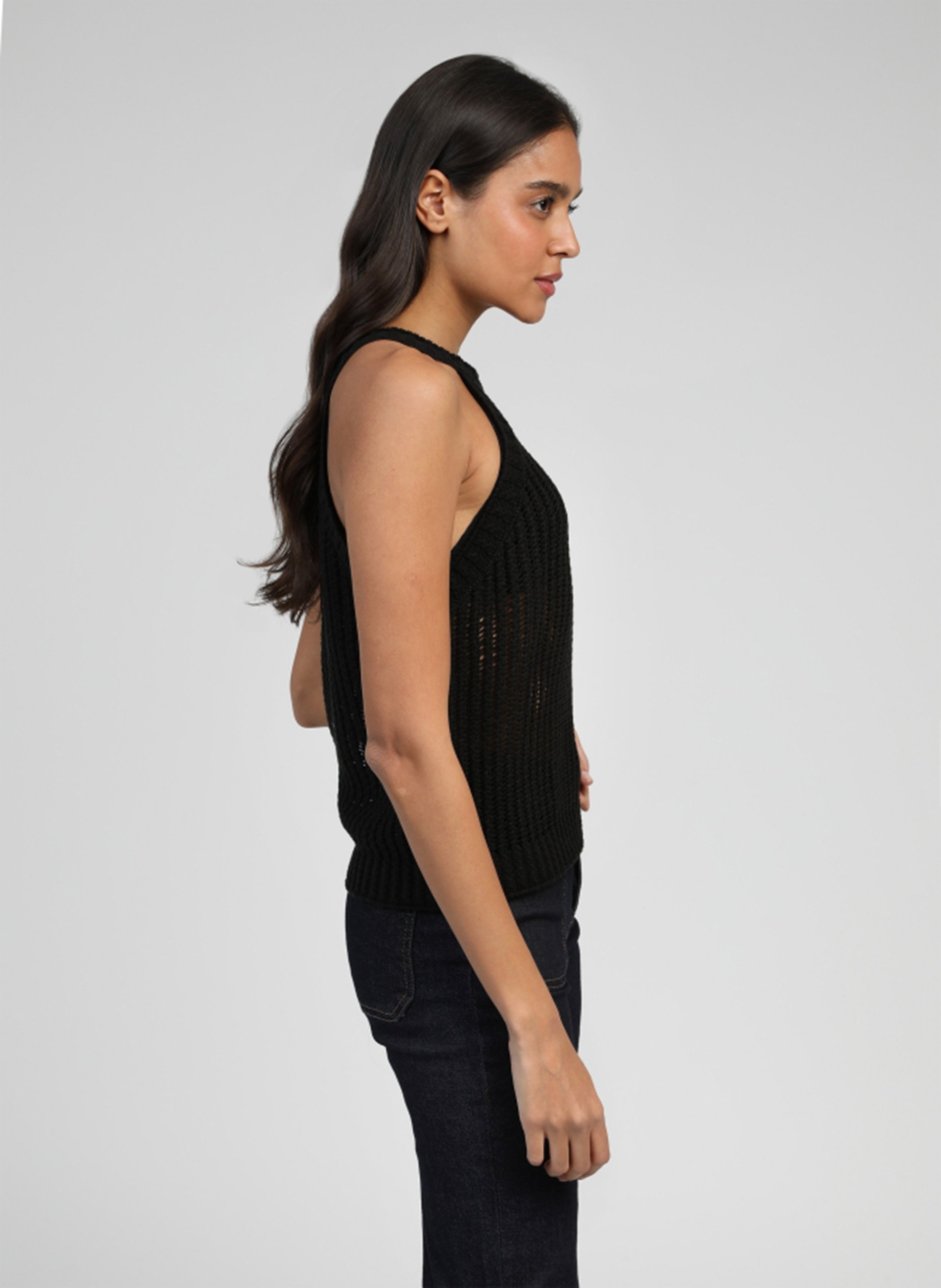 Knitted ribbed sleeveless top AN'GE Black