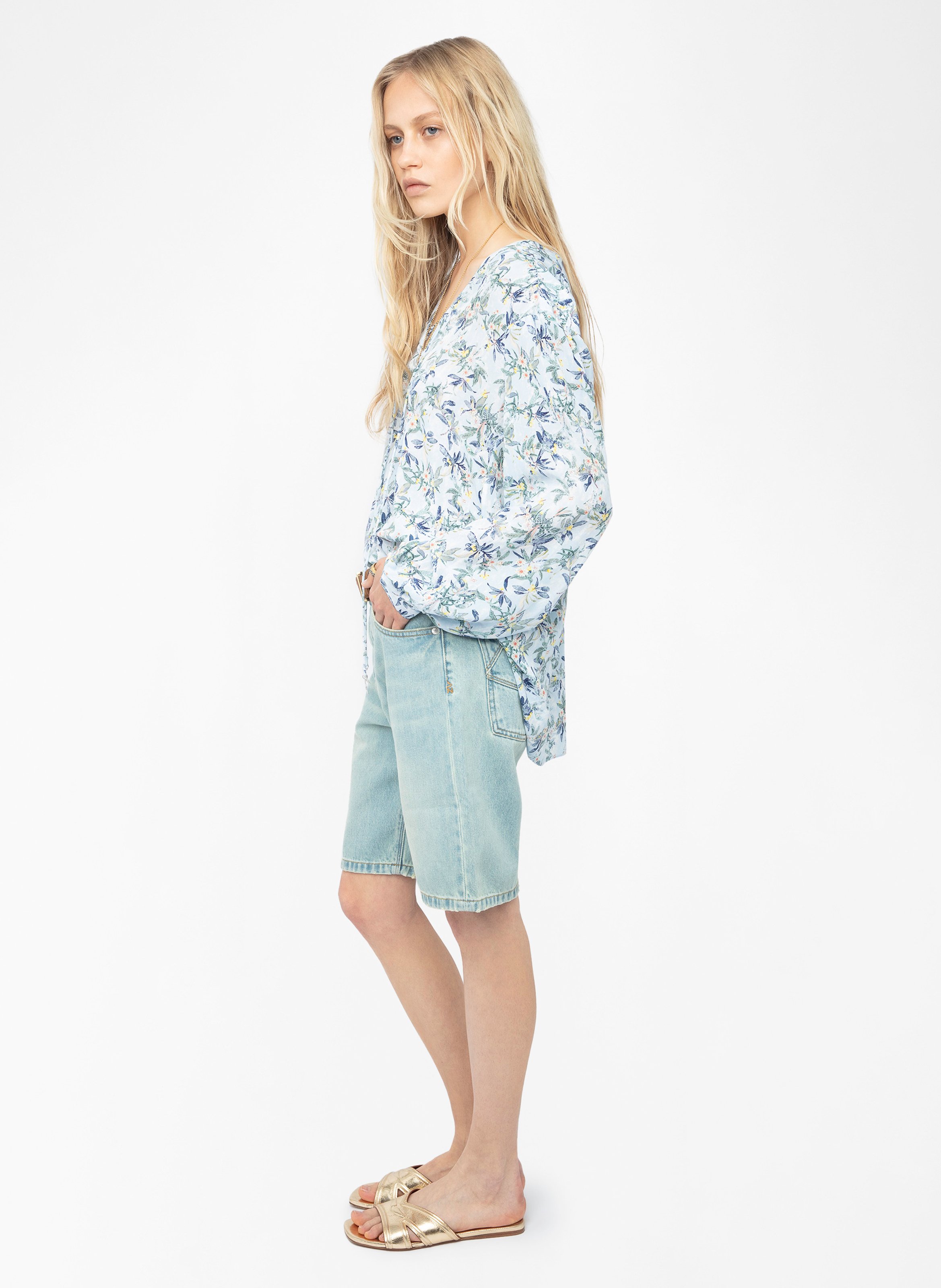 Top col v imprimé en soie  ZADIG&VOLTAIRE Bleu