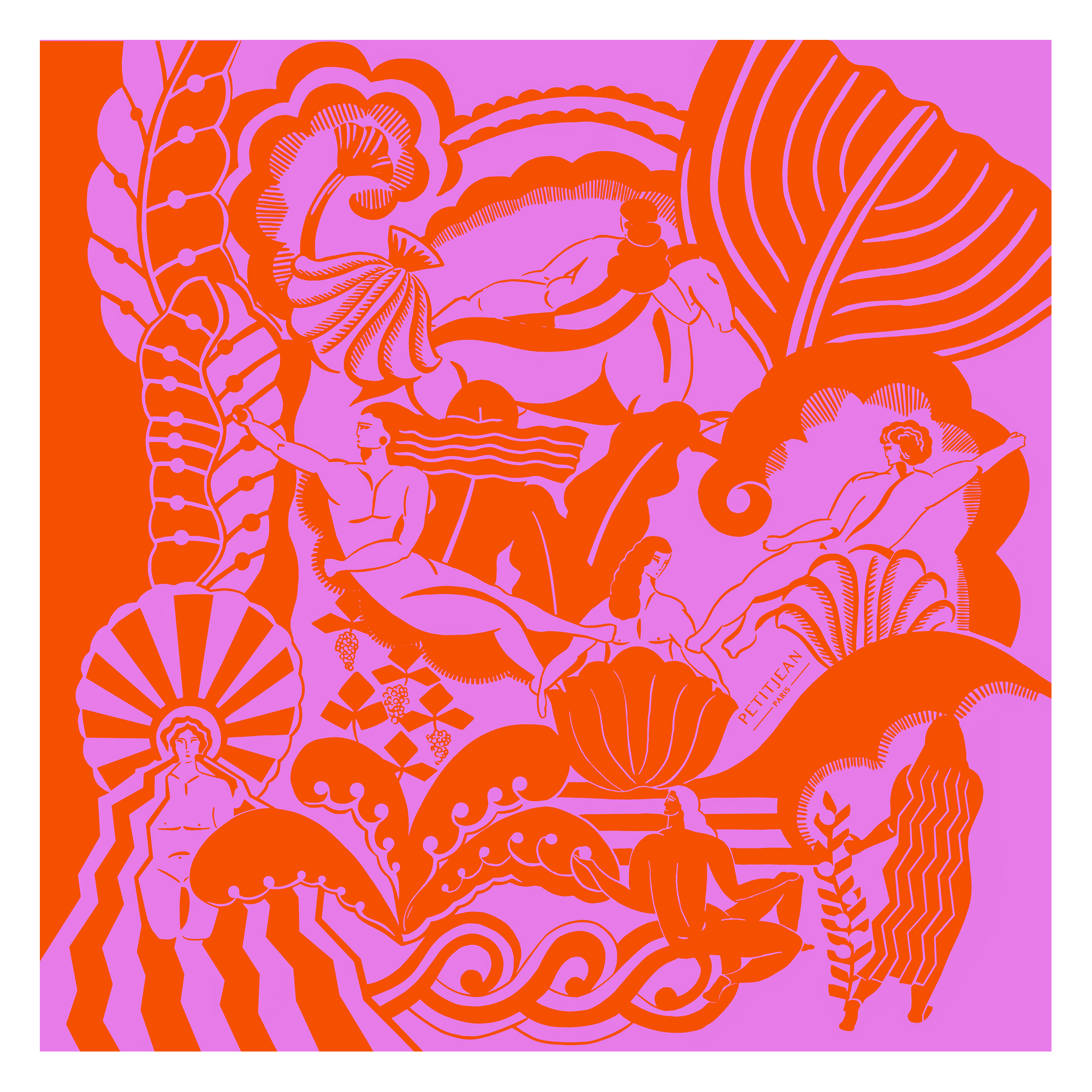 Aclaudie screen-printed silk scarf PETITJEAN PARIS Blue