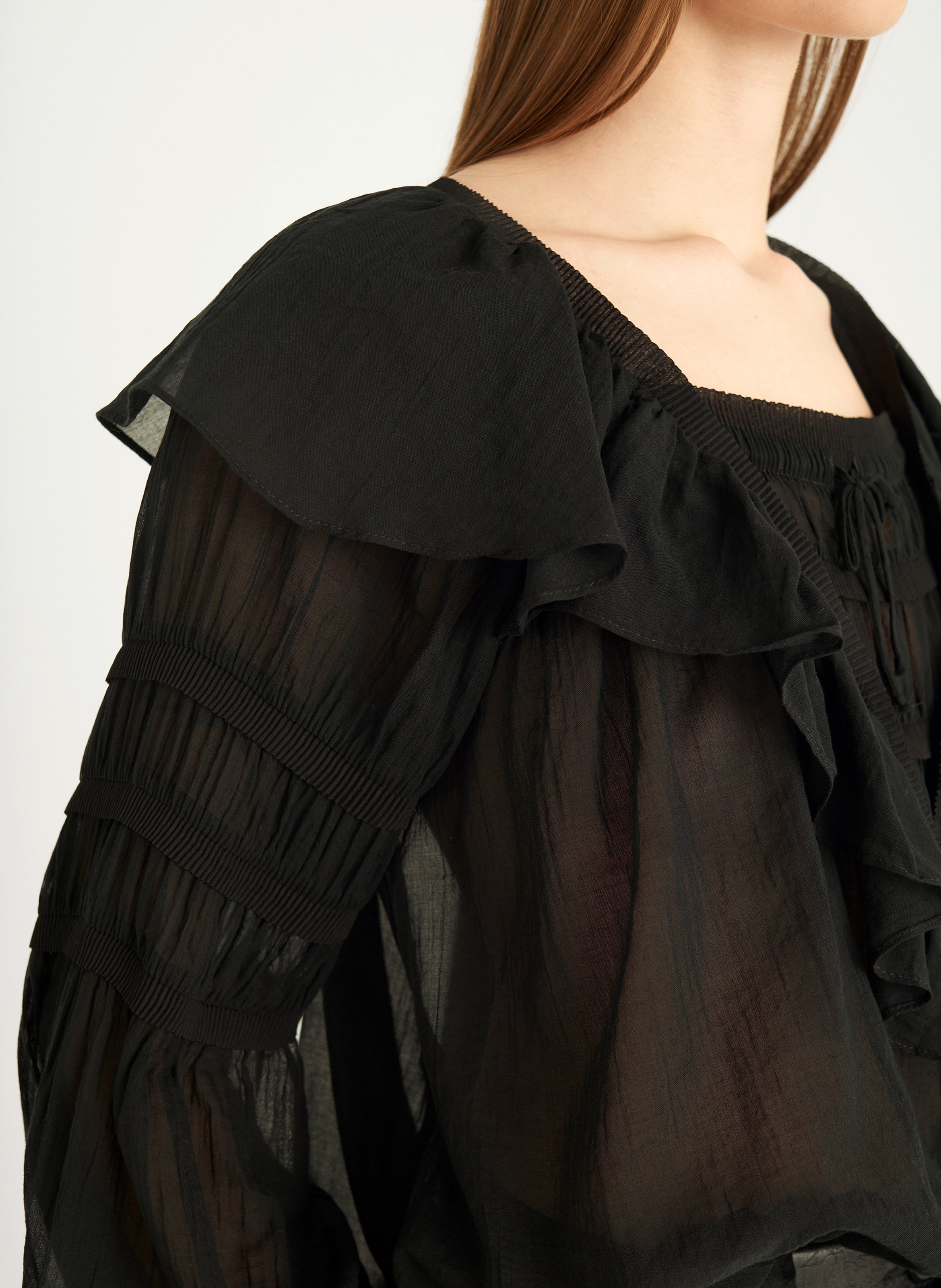Solid color ruffled peplum top COTELAC Black