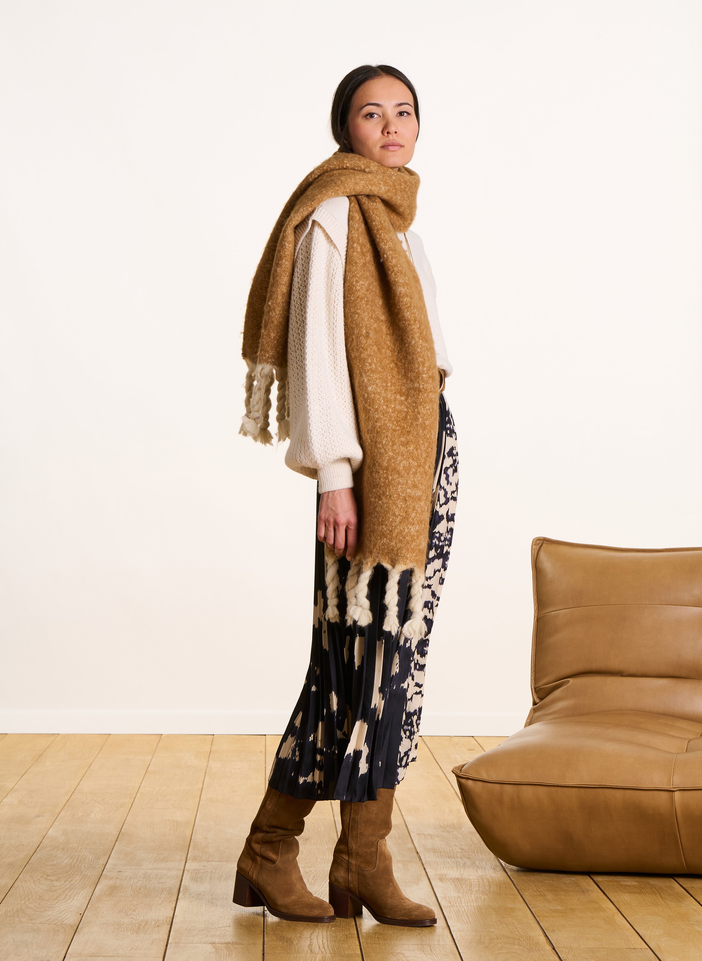 Echarpe réversible LA FEE MARABOUTEE Marron