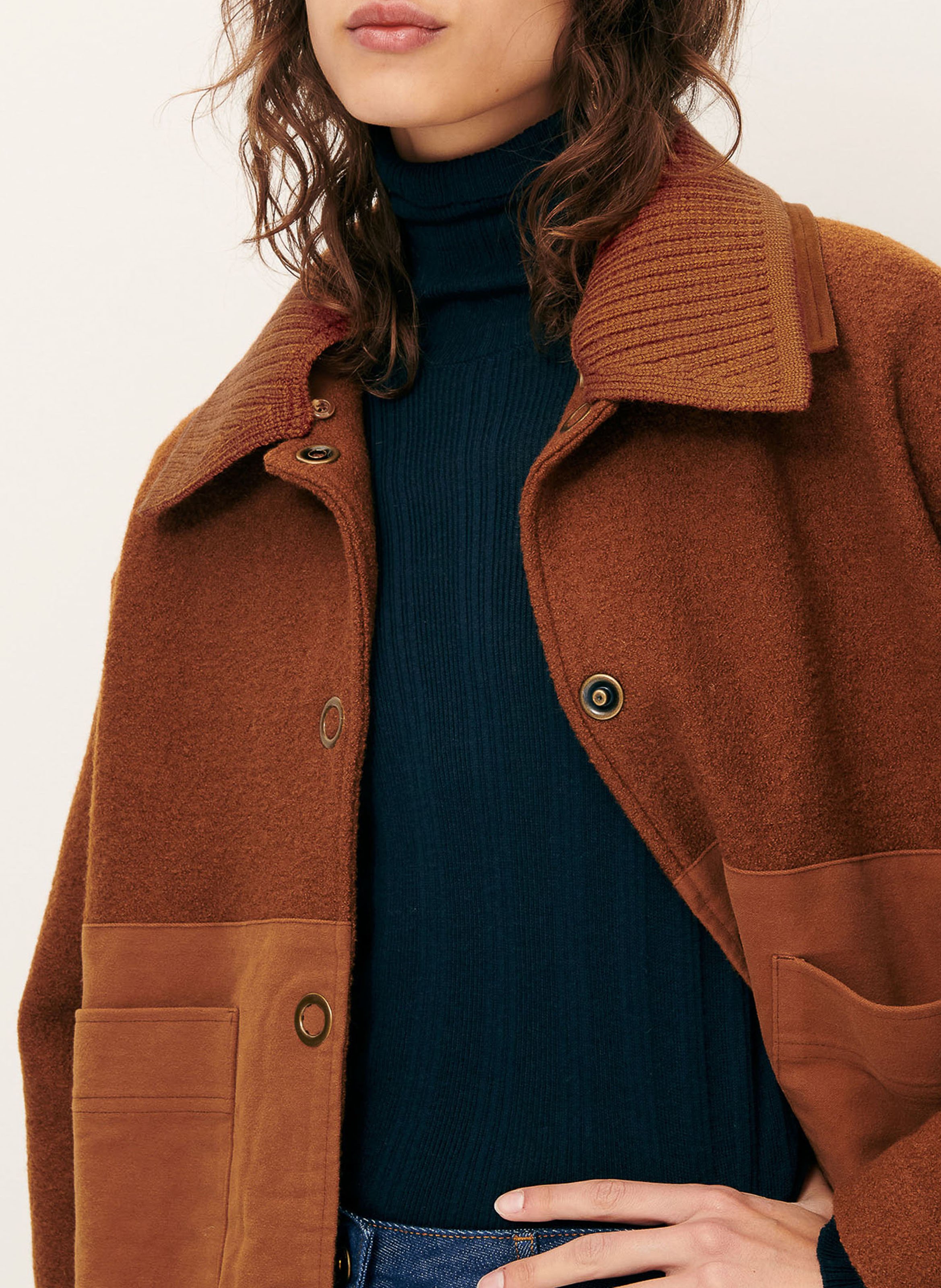 Veste oversize col classique en laine SESSUN Marron